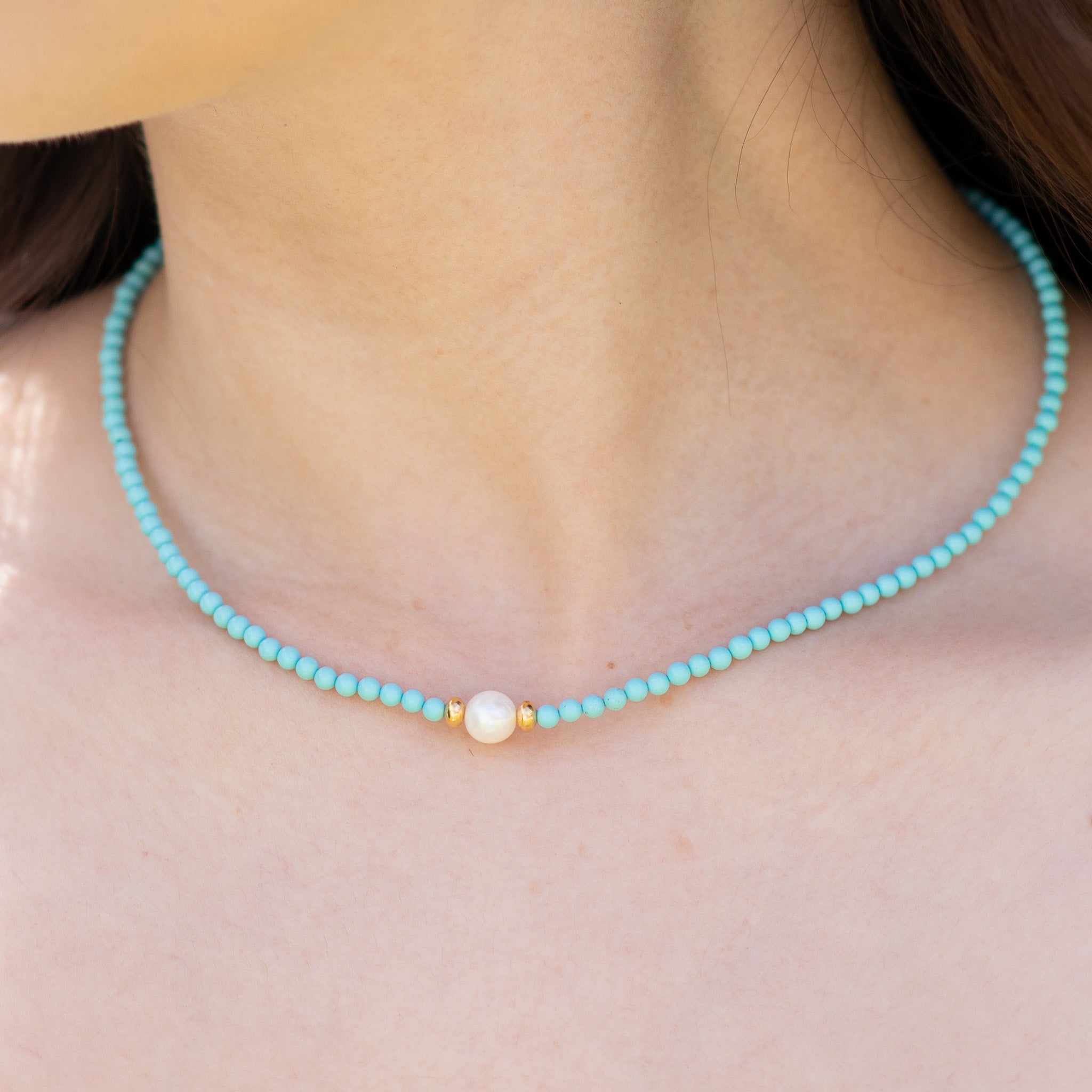 Turquoise & Freshwater Pearl Necklace - Jewel Ya