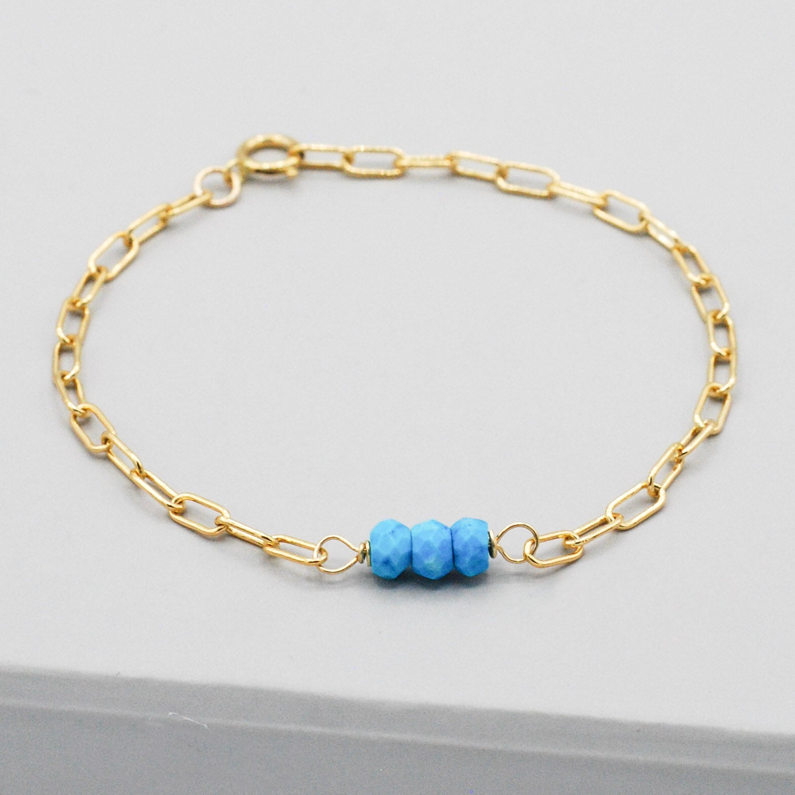 December Turquoise Paper Clip Chain Bracelet