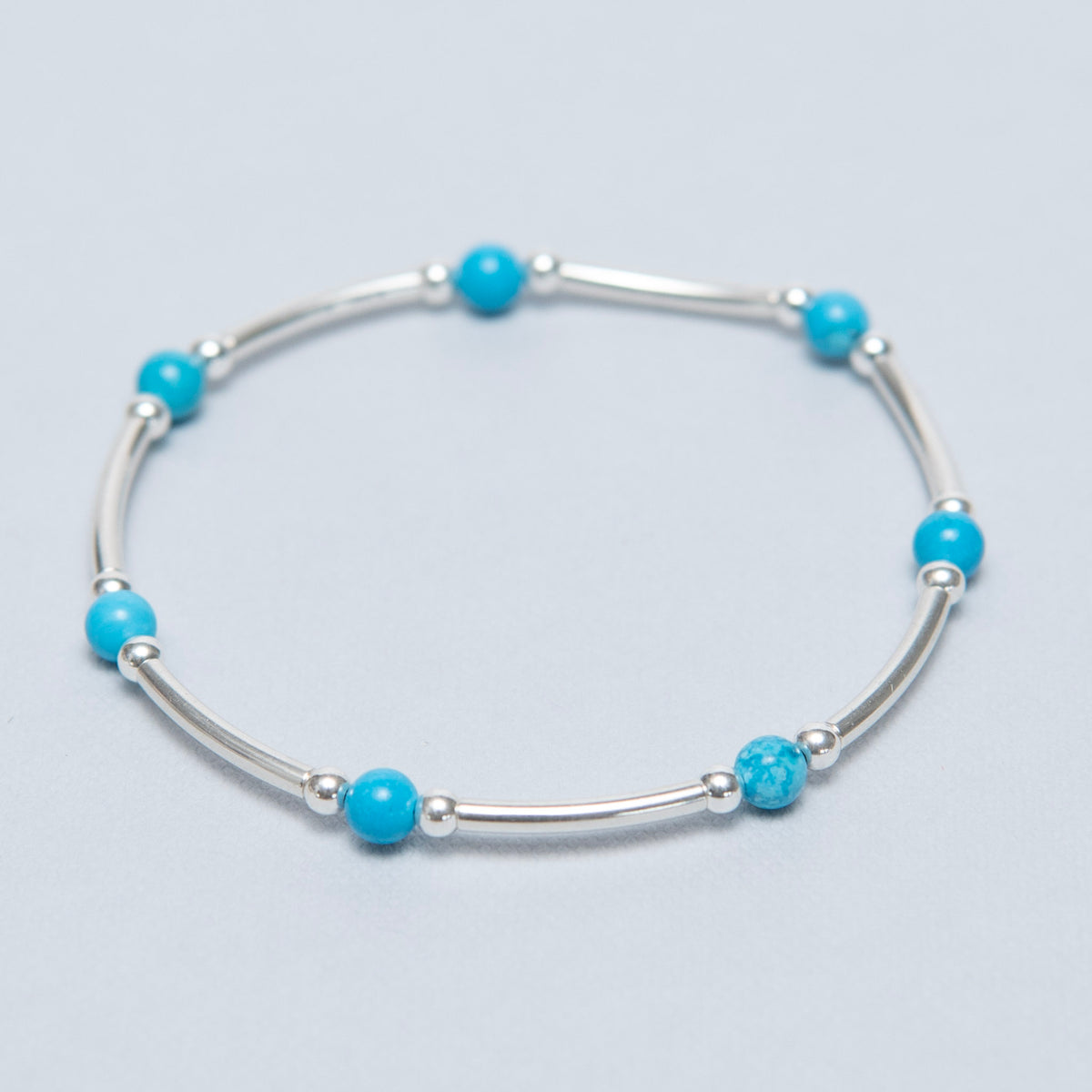 December Turquoise Birthstone Silver Beaded Lux Tube Bracelet - Jewel Ya