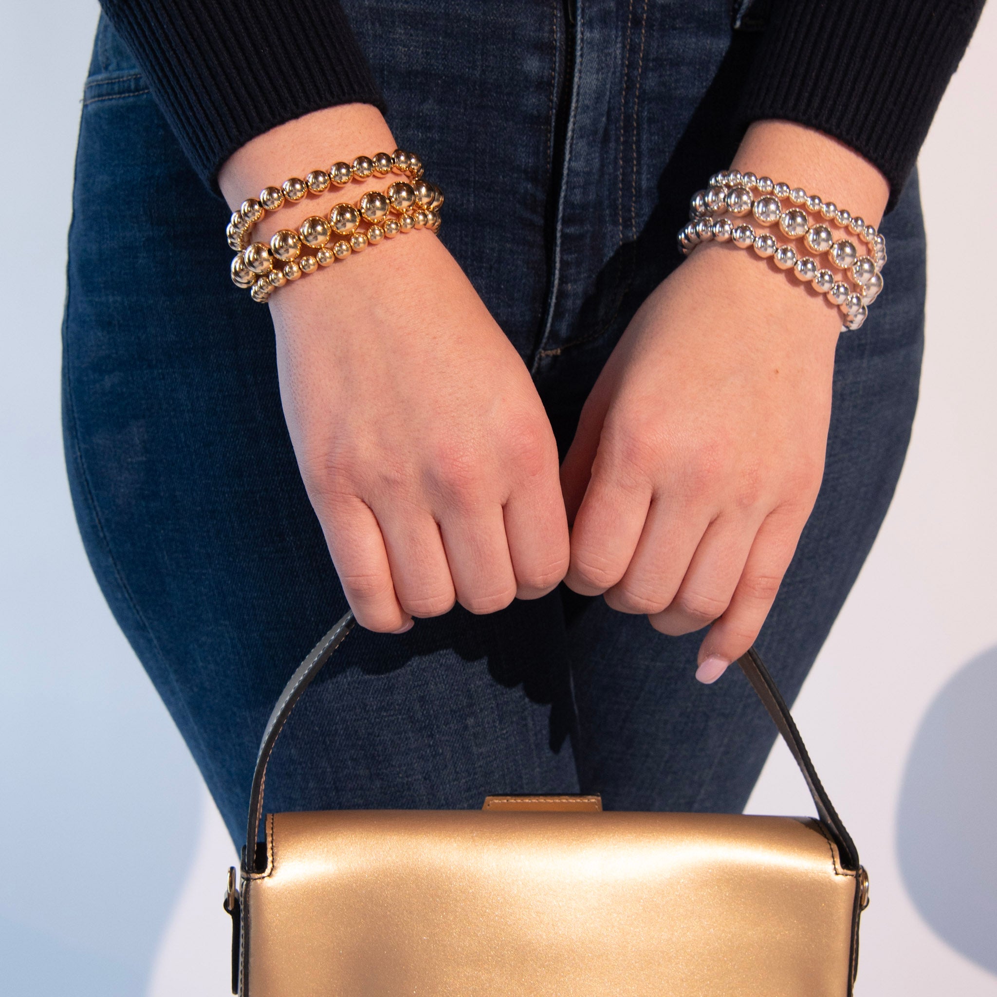 Sterling Silver Trio Beaded Lux Bracelet Stack