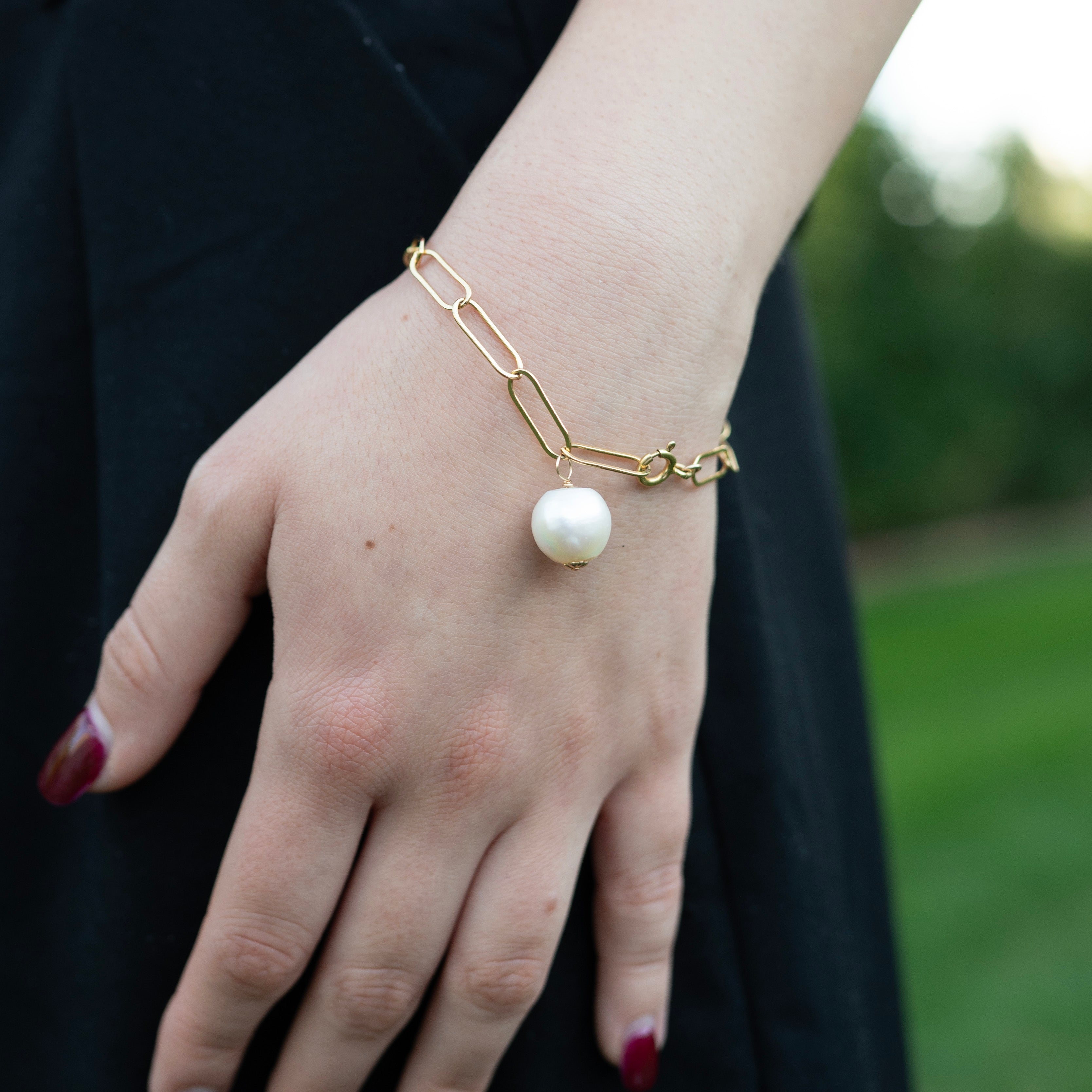 Paperclip & Freshwater Pearl Charm Bracelet - Jewel Ya