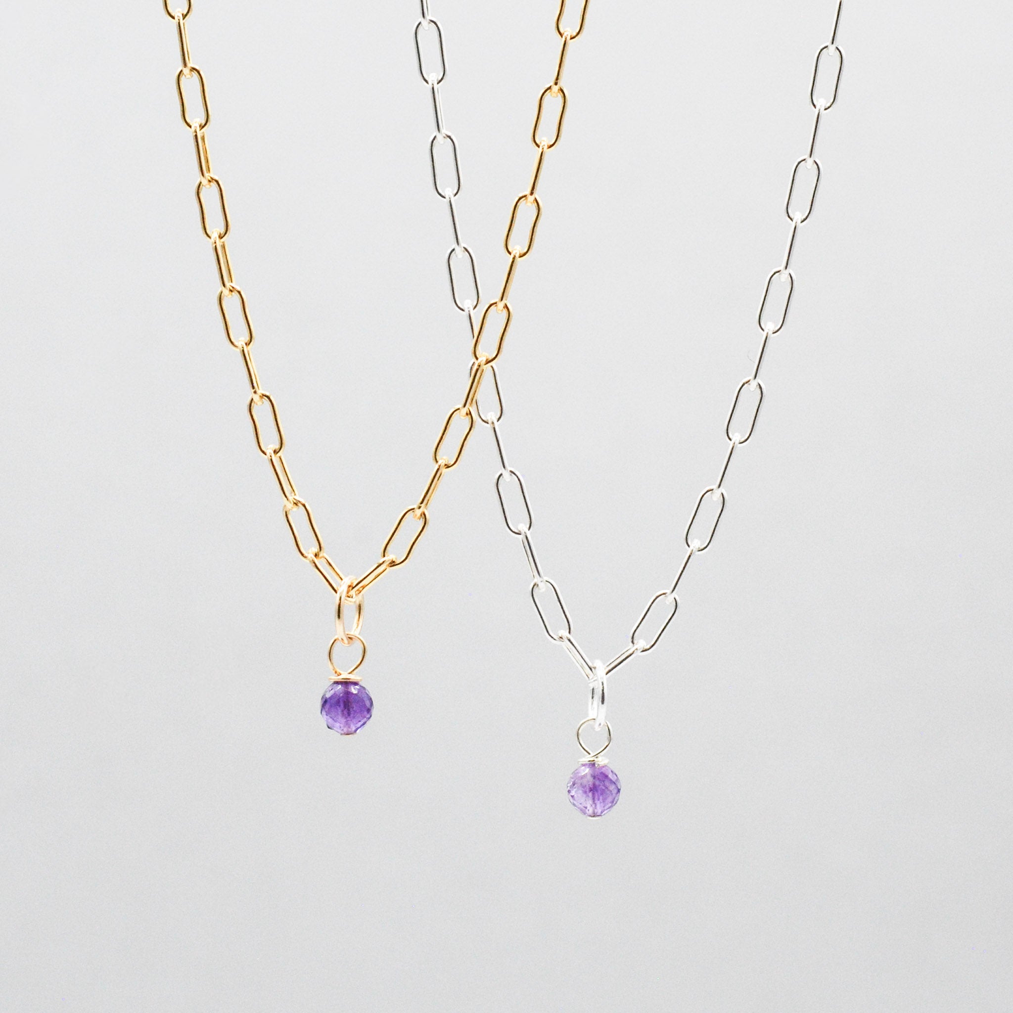 February Amethyst Birthstone Paper Clip Necklace