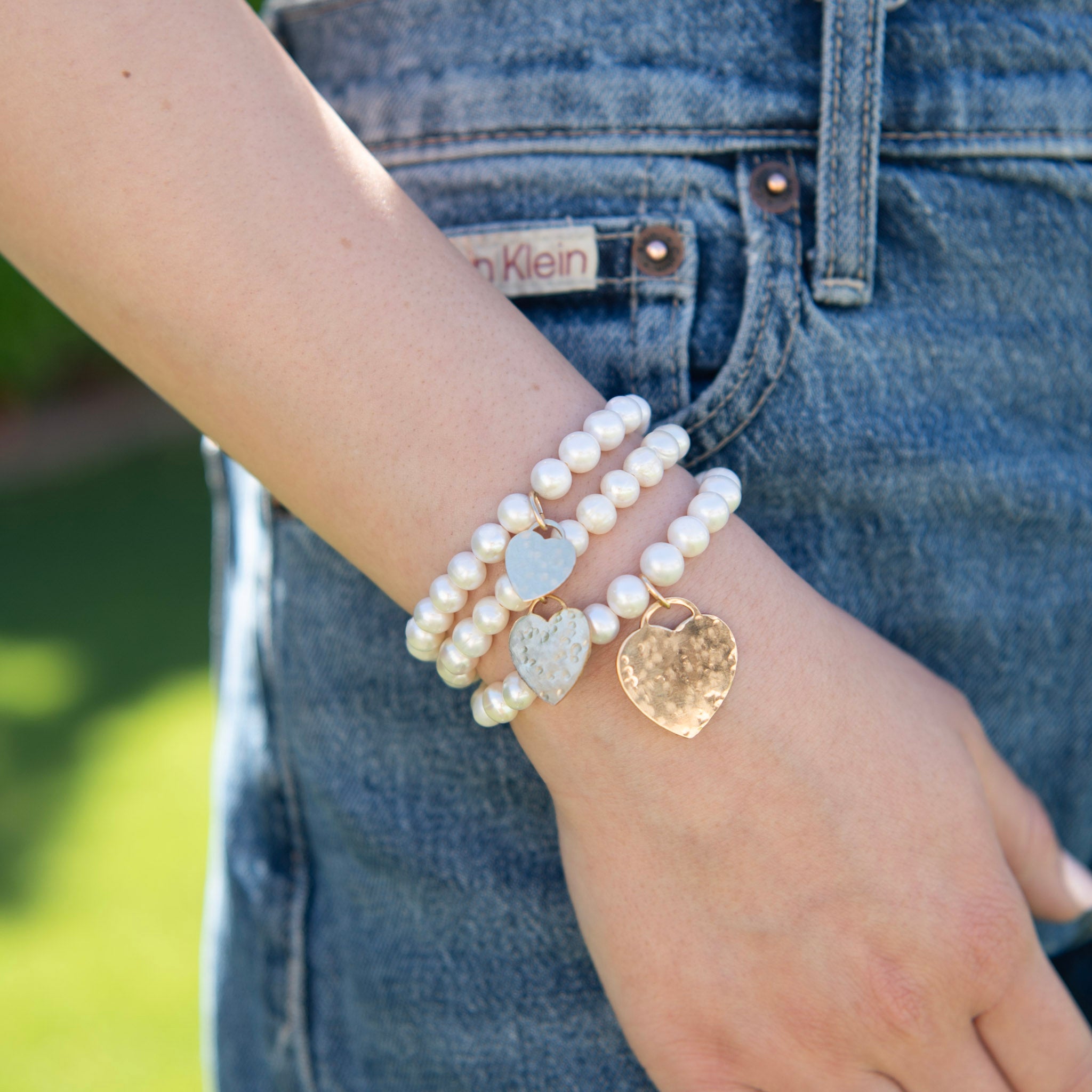 Freshwater Pearl & 14k Gold Filled Heart Bracelet