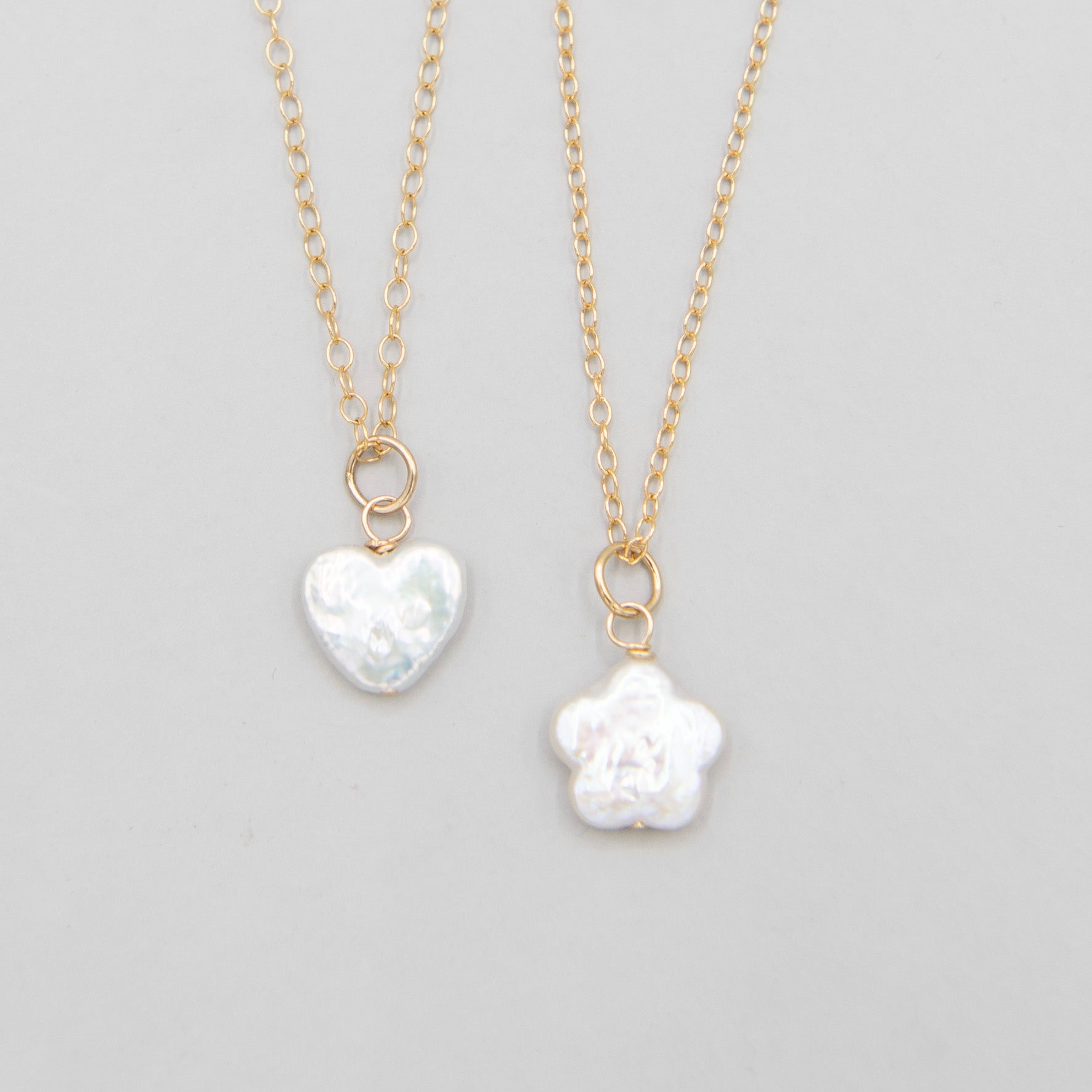 Freshwater Pearl Heart or Flower Charm Necklace