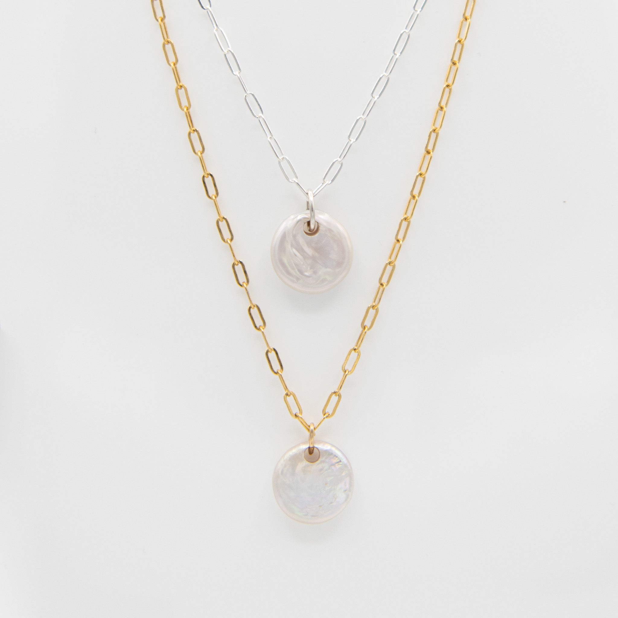 Freshwater Pearl Coin & Small Paper Clip Necklace