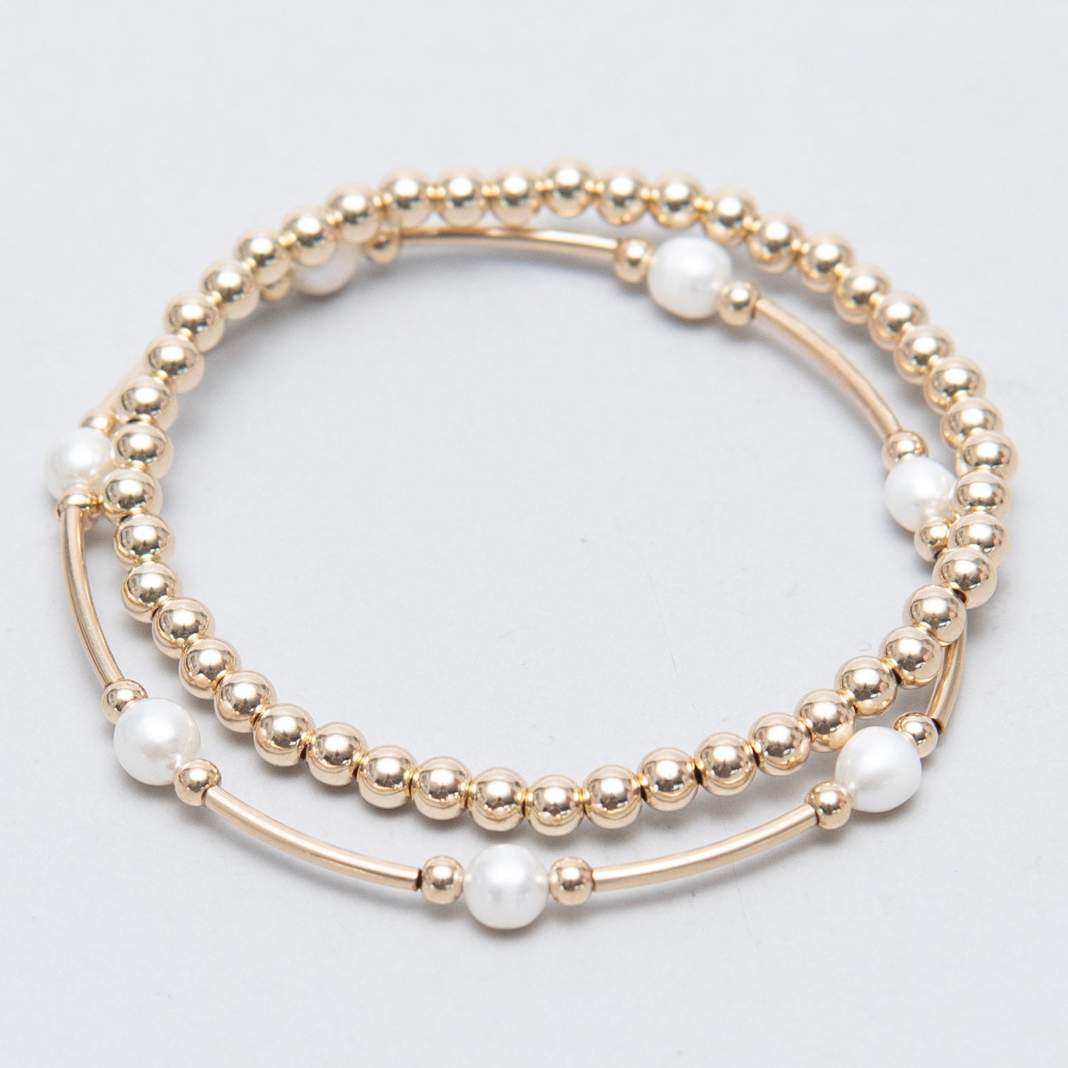 Freshwater Pearl 14k Gold Filled Tube Bracelet Stack