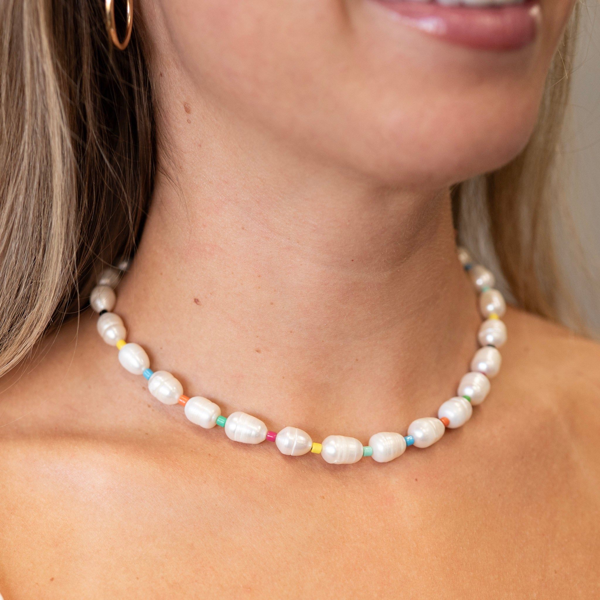 Freshwater Pearl & Enamel Bead Necklace