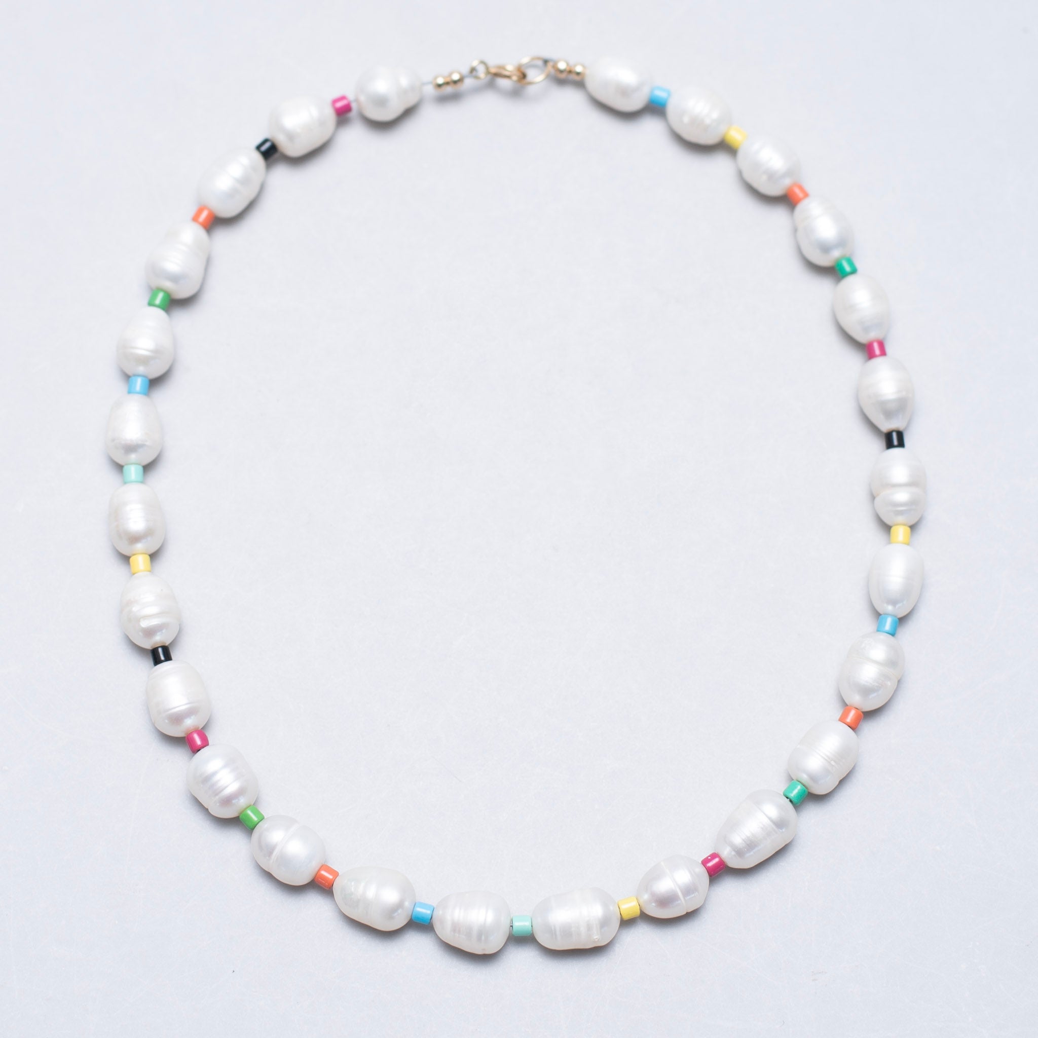 Freshwater Pearl & Enamel Bead Statement Necklace