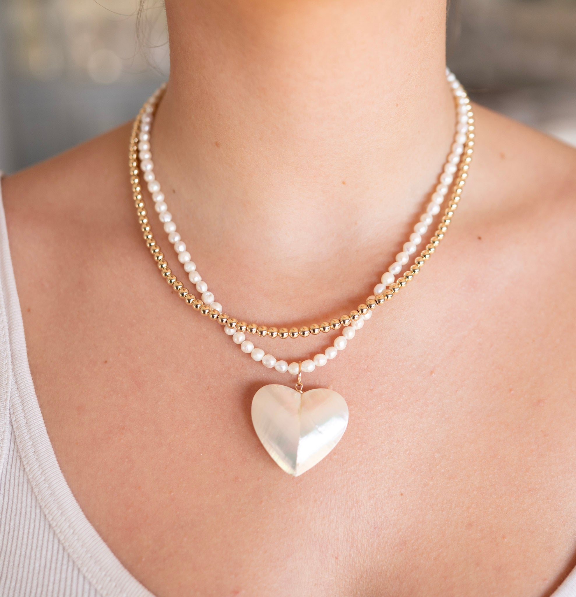 Freshwater Pearl Heart & Beaded Lux Necklace Layering Set - Jewel Ya