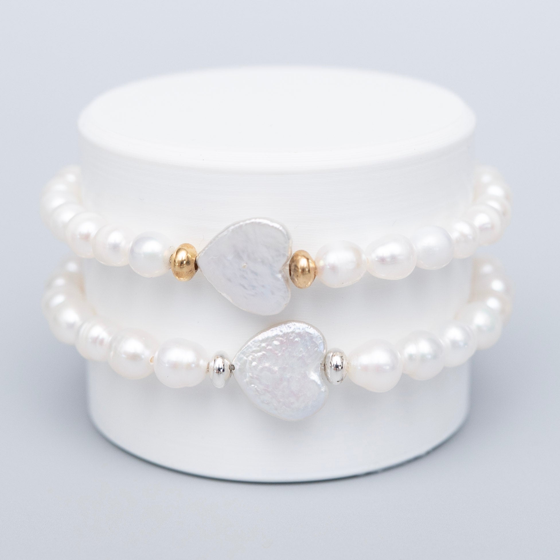 6mm Freshwater Pearl Heart & Beaded Lux Bracelet Set