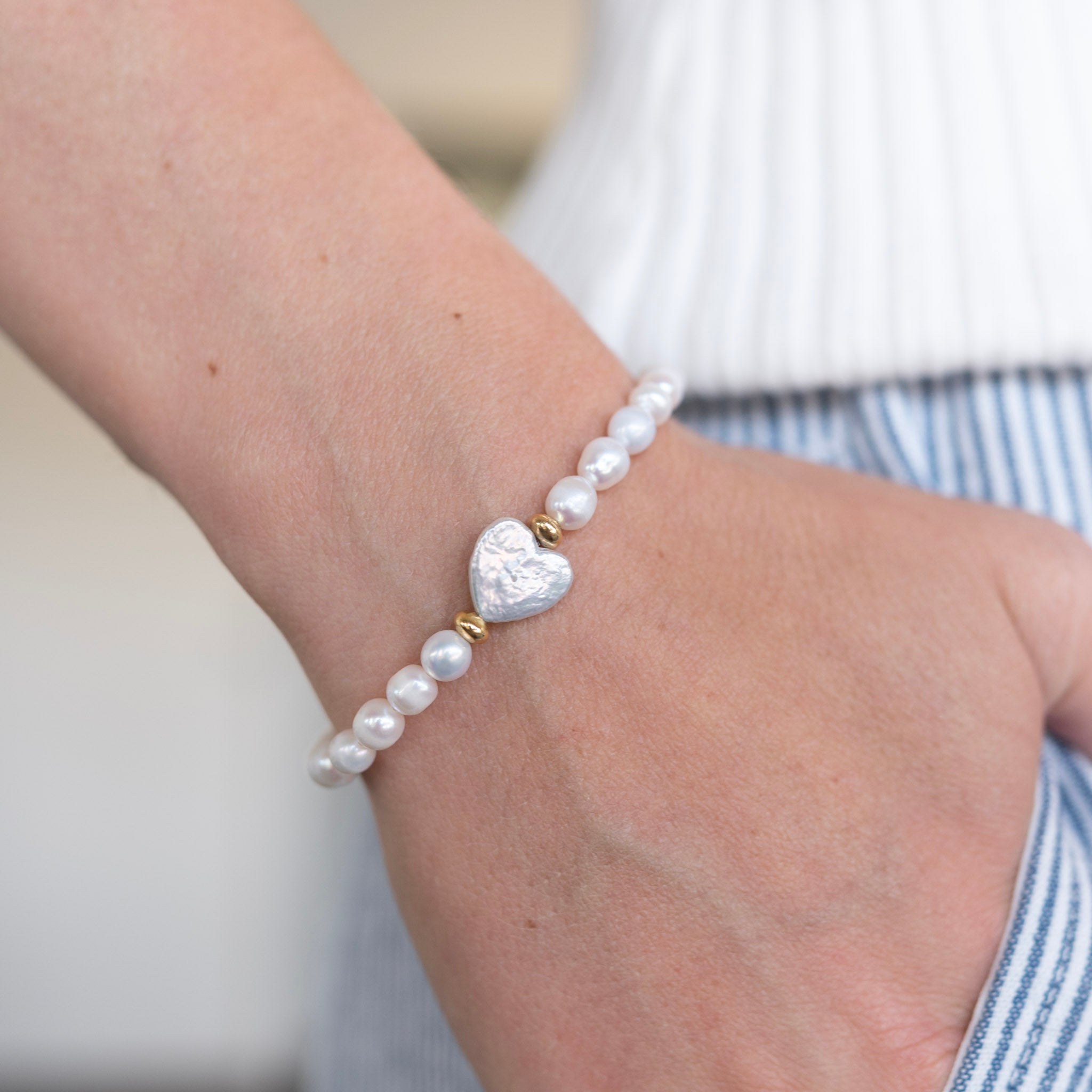 6mm Freshwater Pearl Heart & Beaded Lux Bracelet Set