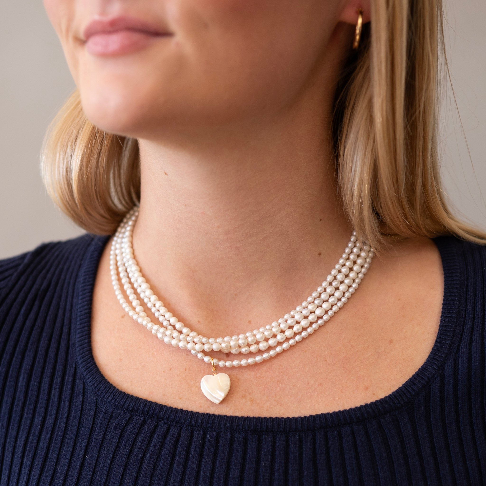 Freshwater Pearl & Mother of Pearl Heart Beaded Necklace