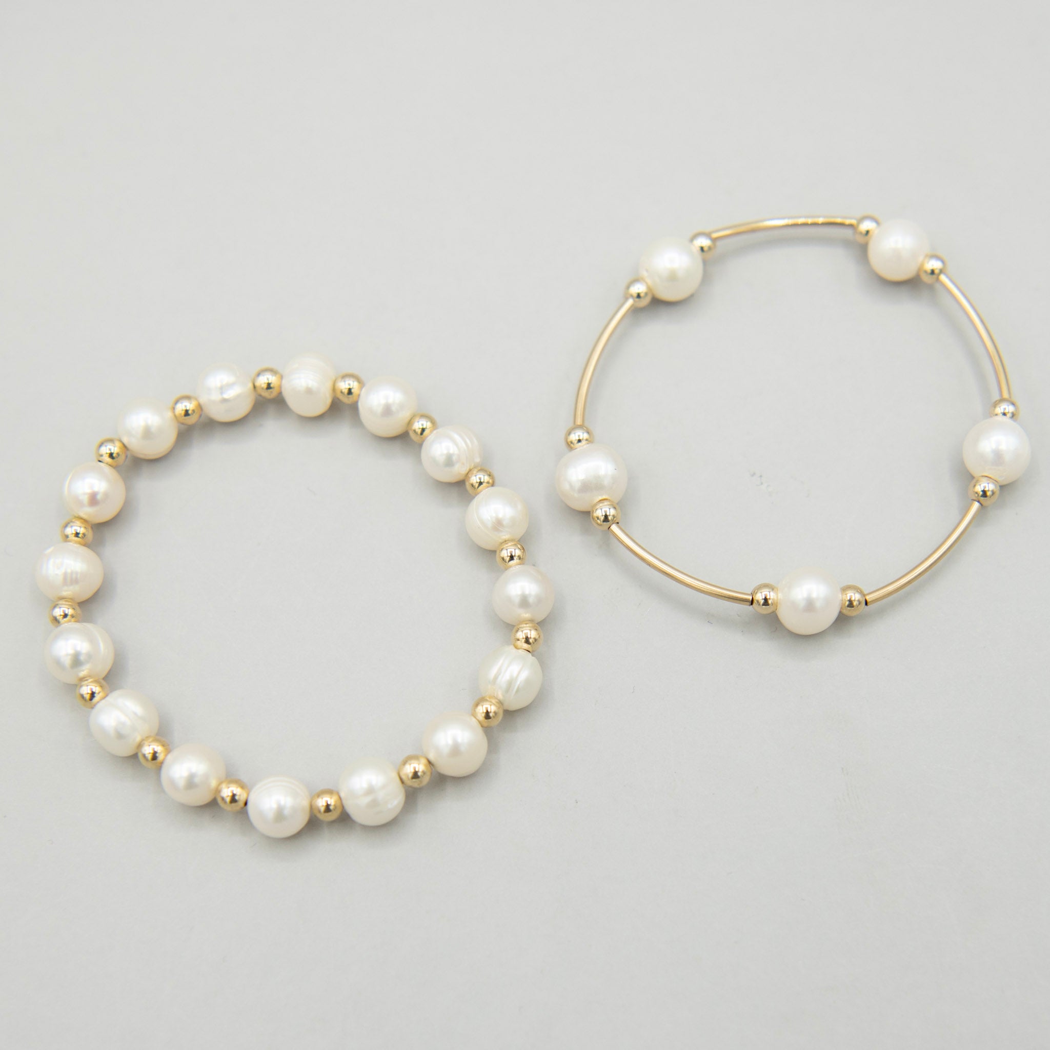 Freshwater Pearl Tube & Beaded Bracelet Set