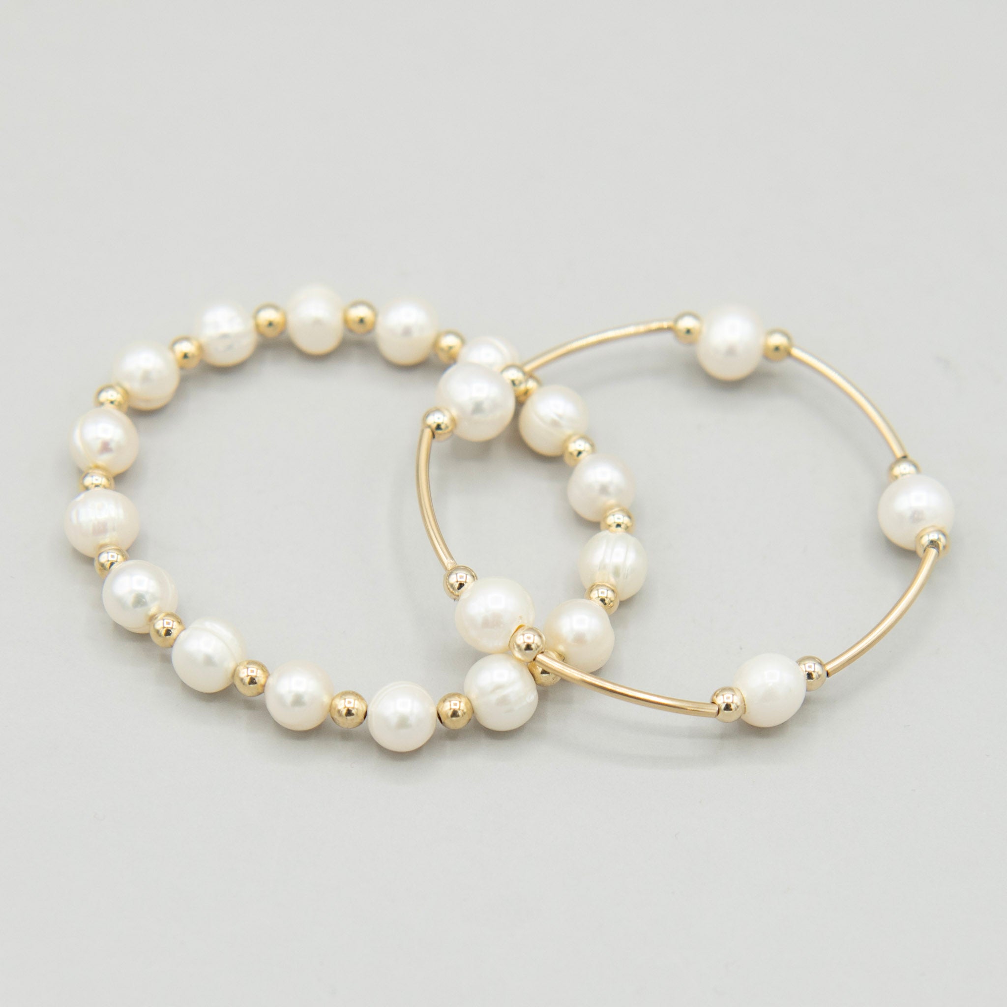 Freshwater Pearl Tube & Beaded Bracelet Set