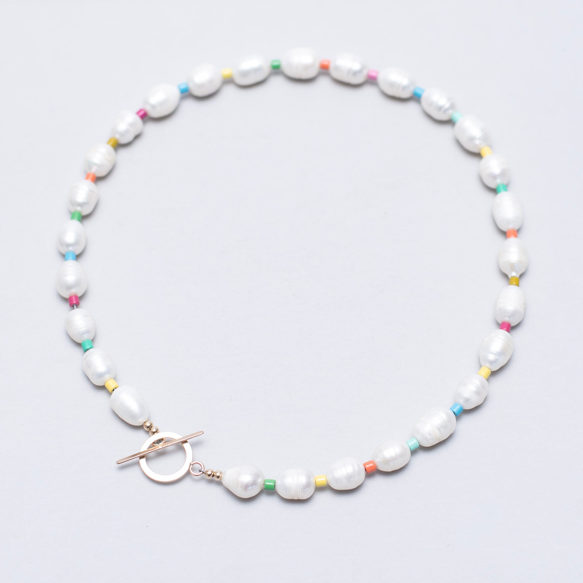 Freshwater Pearl and Colorful Enamel Toggle Necklace