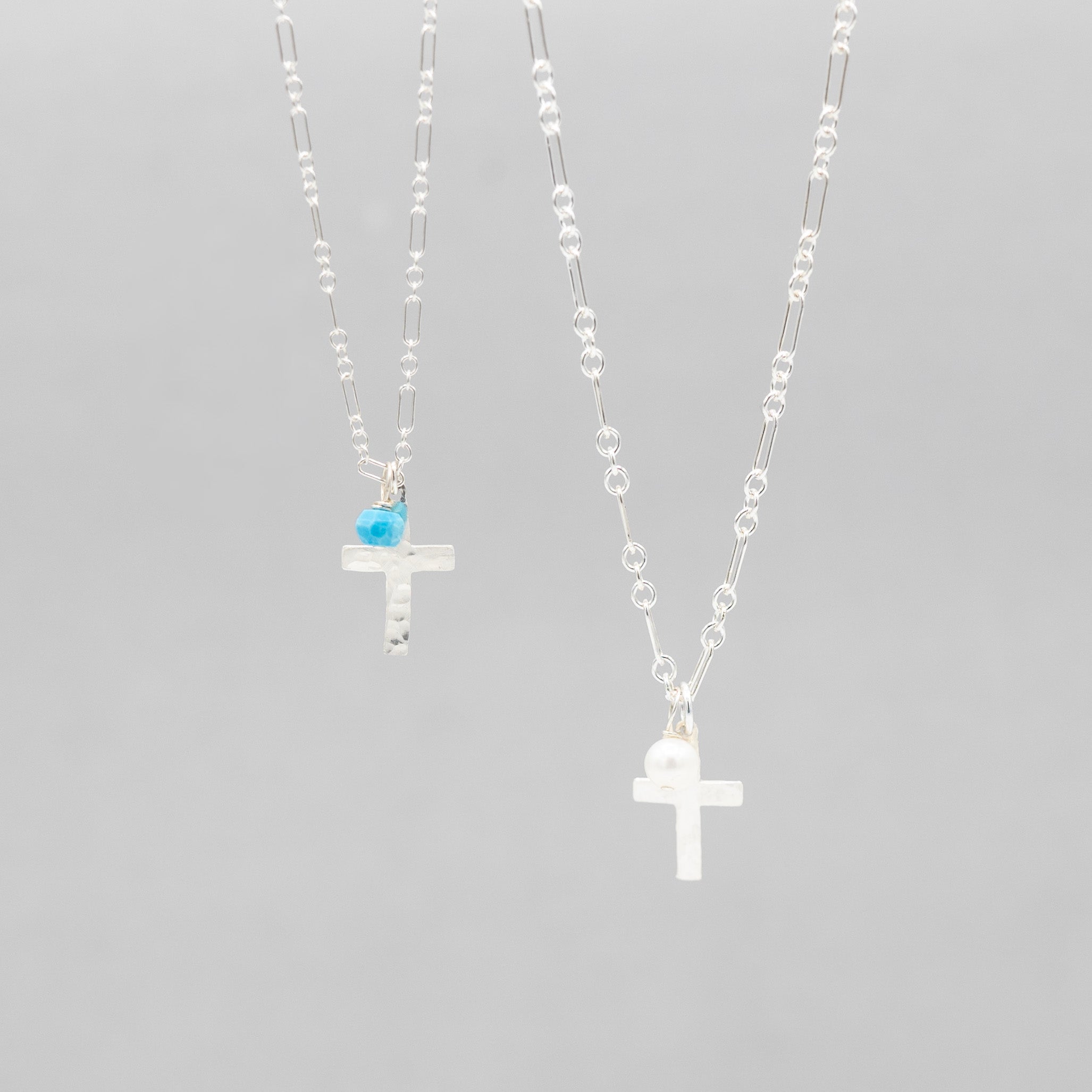 Sterling Silver Cross & Birthstone Necklace