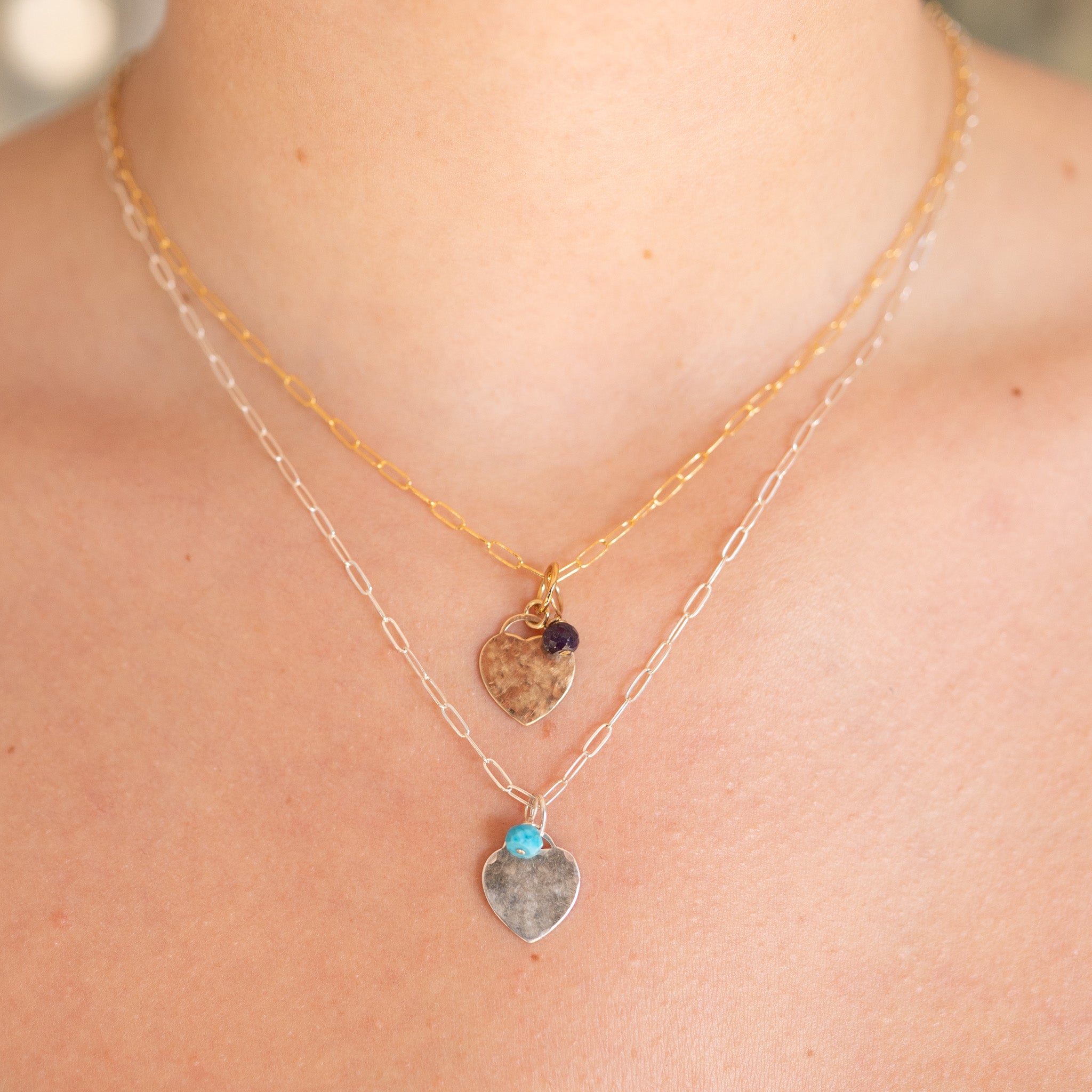 Heart Birthstone Charm Necklace Set