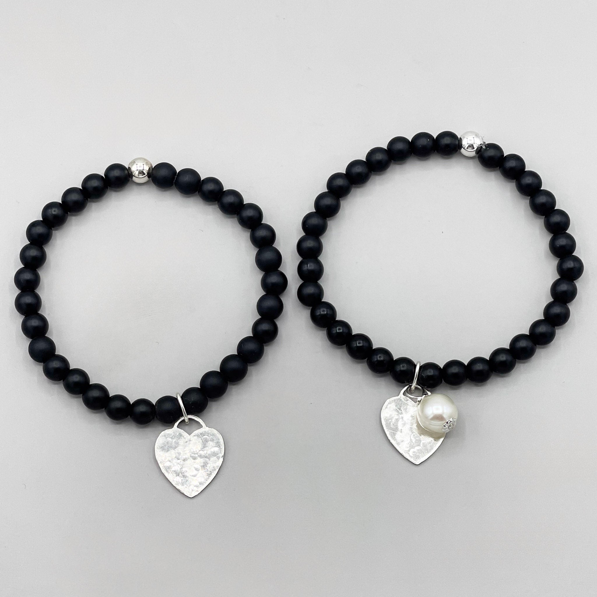 6mm Matte Black Onyx Heart Bracelet