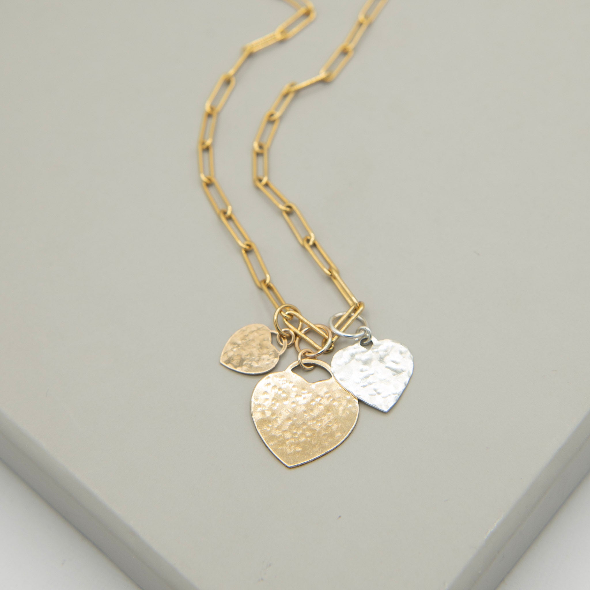 14k Gold Filled Trio Heart Charm Necklace