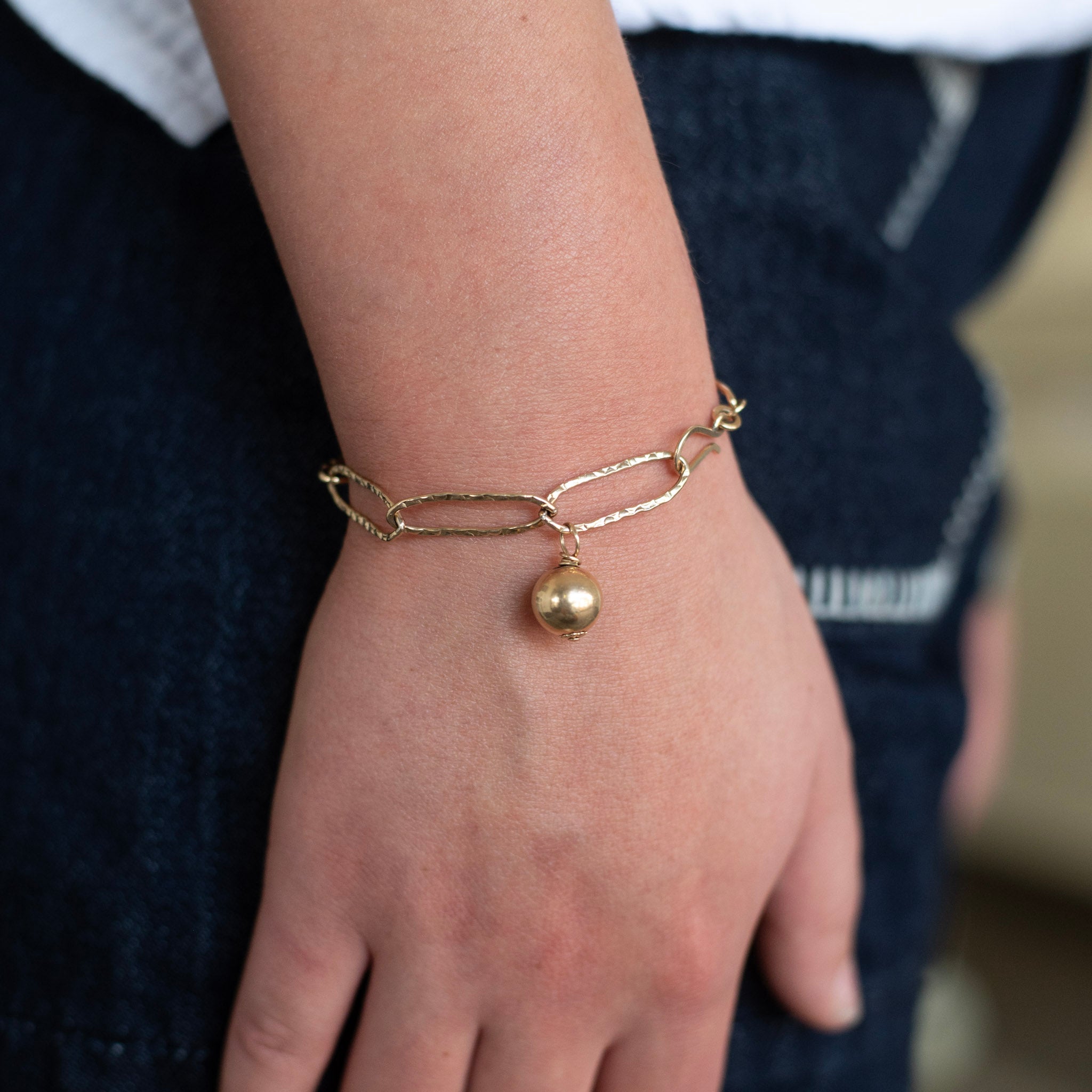 Heavy Hammered Chain and Ball Bracelet