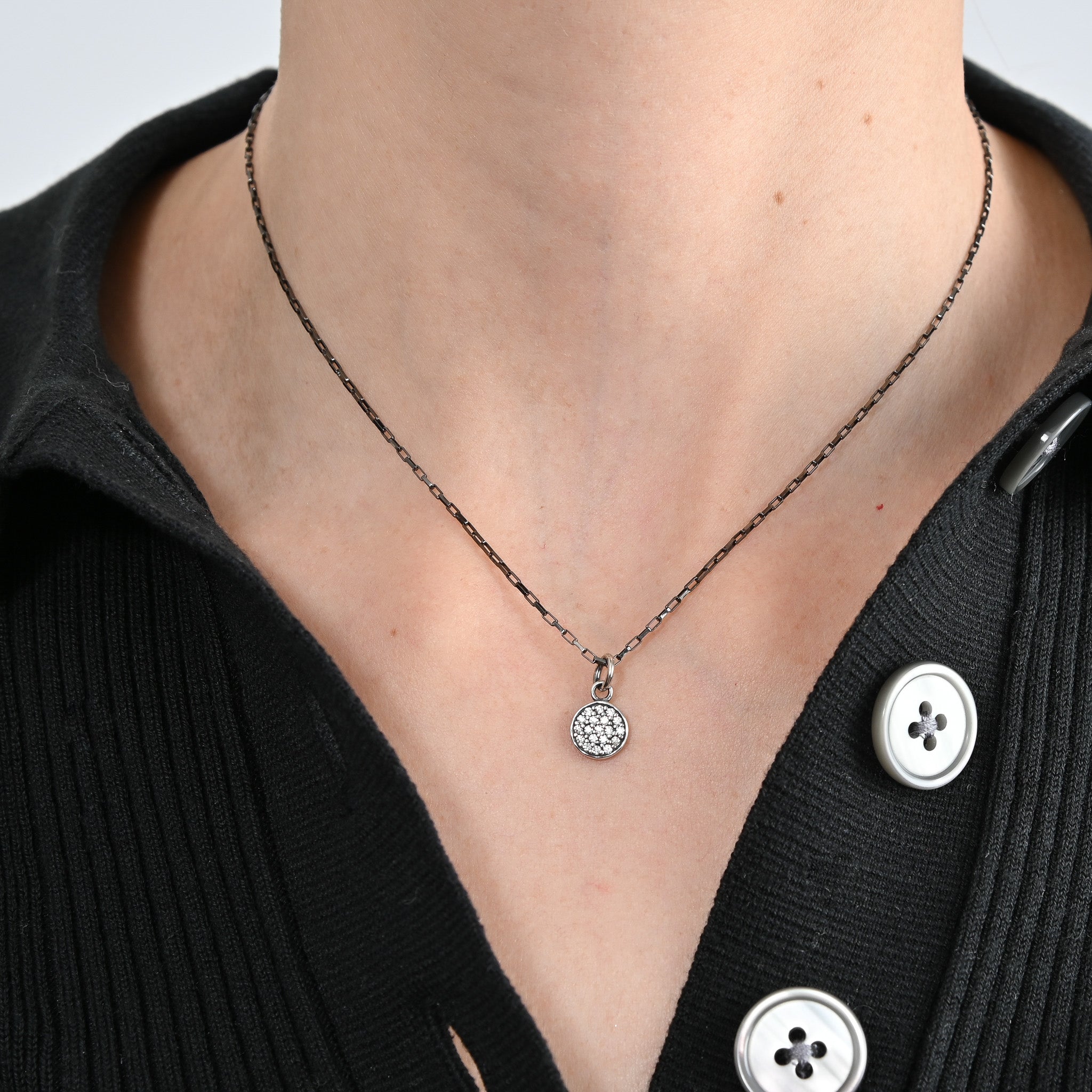 Cubic Zirconia & Petite Black Diamond Chain Necklace