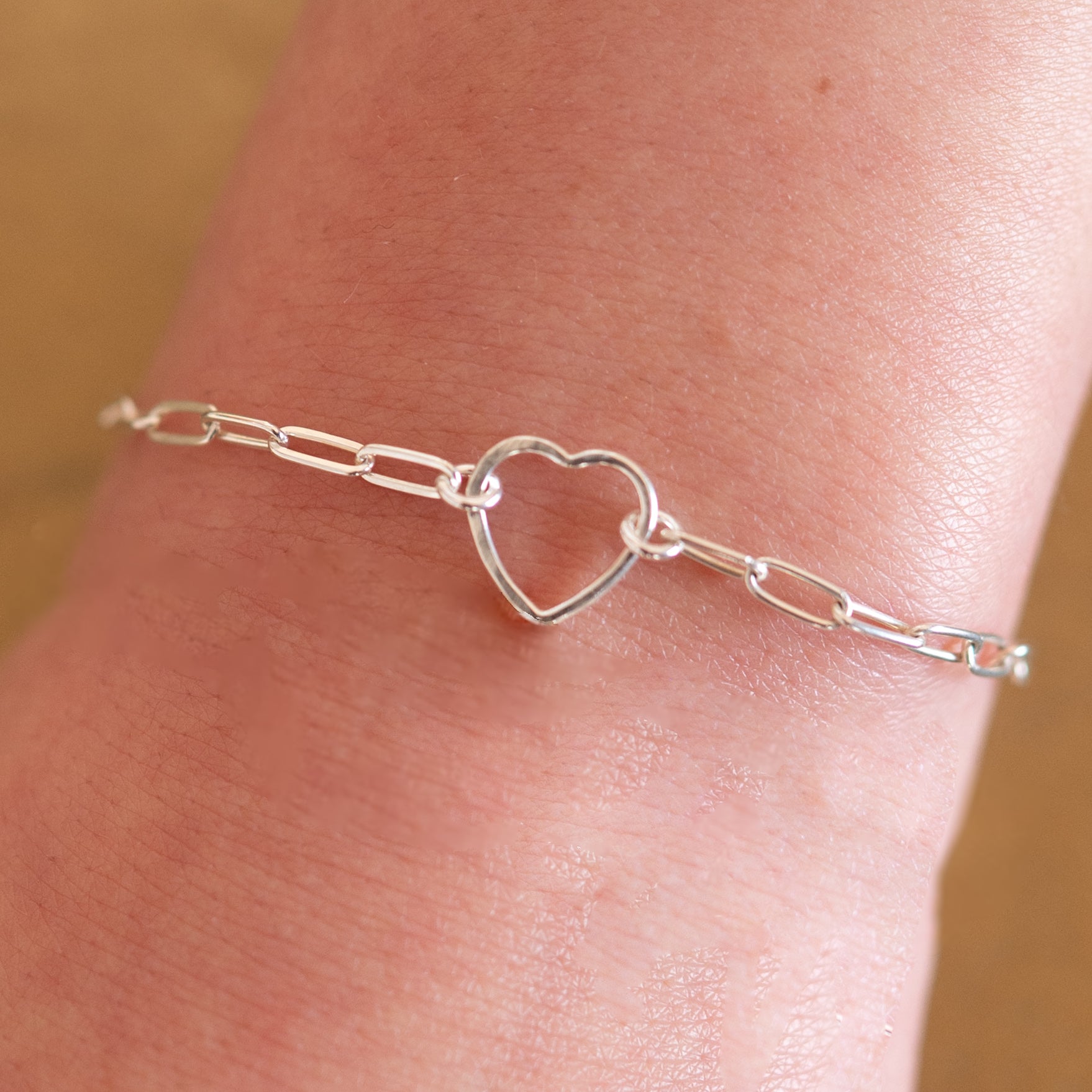Sterling Silver Small Paperclip Heart Link Bracelet