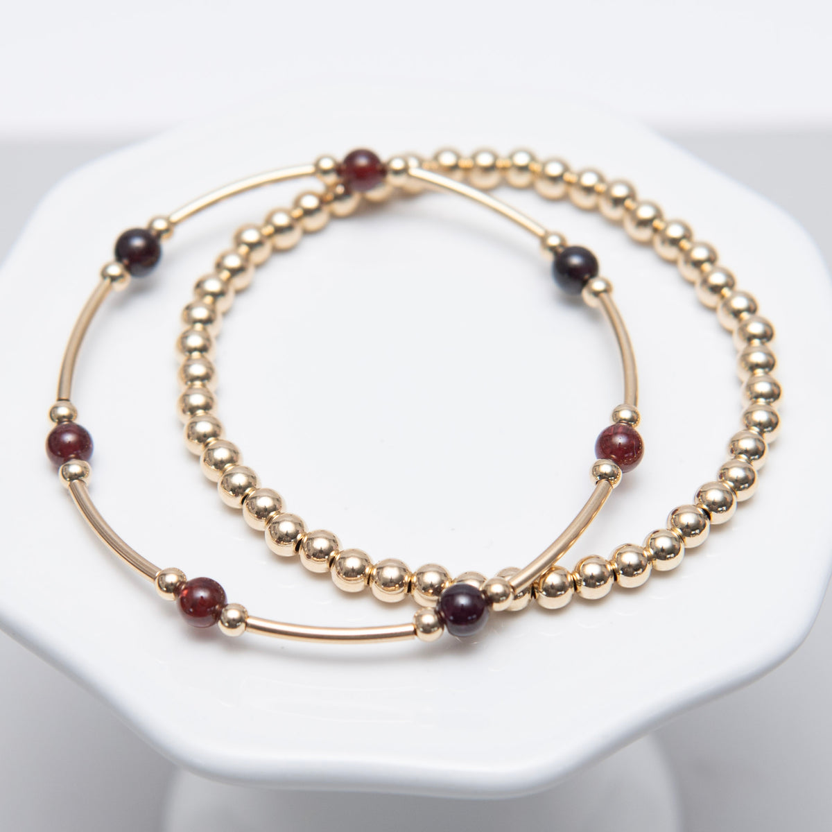January Garnet Beaded Lux Tube Bracelet - Jewel Ya