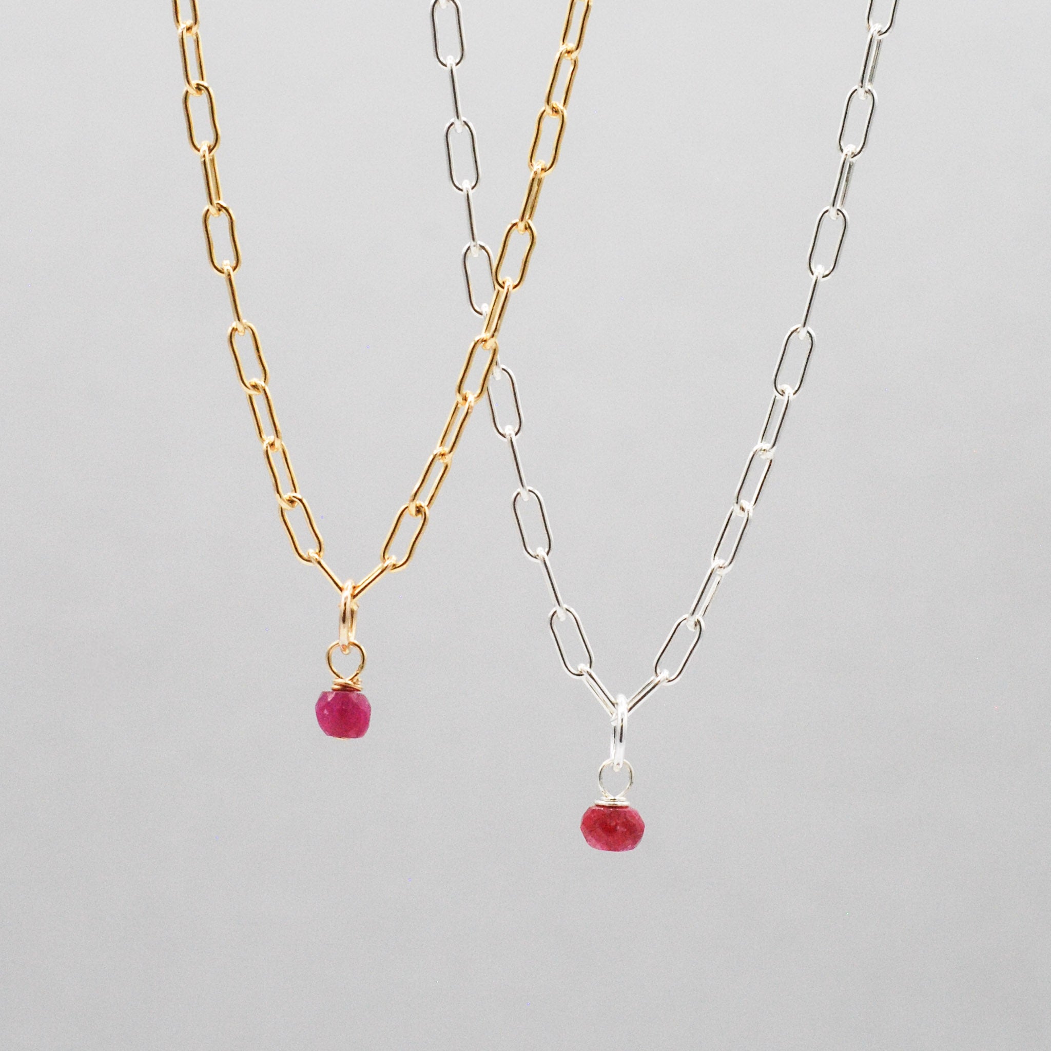 July Ruby Birthstone Paper Clip Necklace