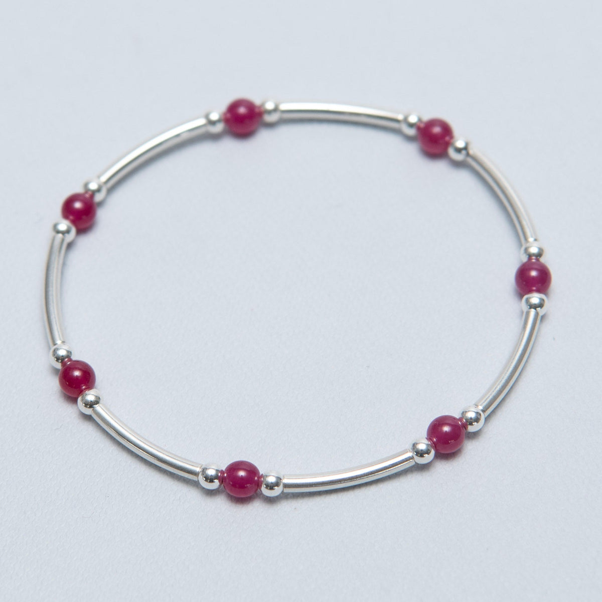 July Ruby Silver Beaded Lux Tube Bracelet - Jewel Ya