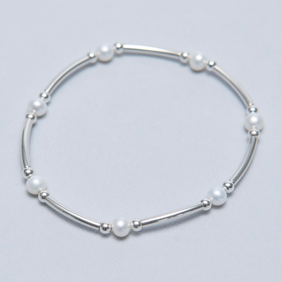 June Freshwater Pearl Silver Beaded Lux Tube Bracelet - Jewel Ya