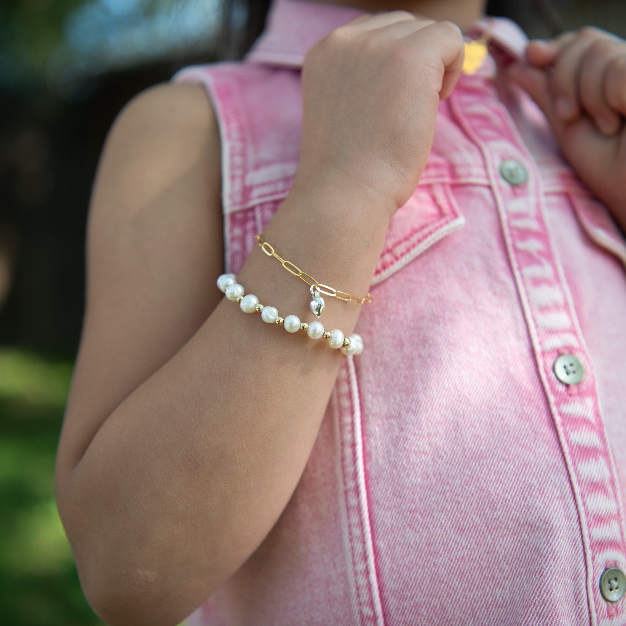 Kid's Freshwater Pearl & 14k Gold Filled Beaded Bracelet - Jewel Ya