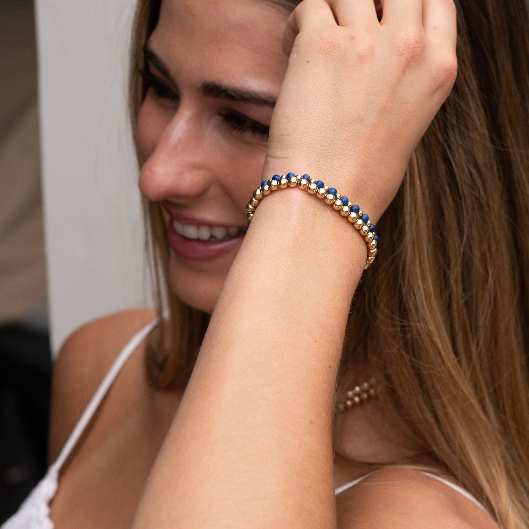 Lapis and 14k Gold Filled Beaded Lux Bracelet Stack