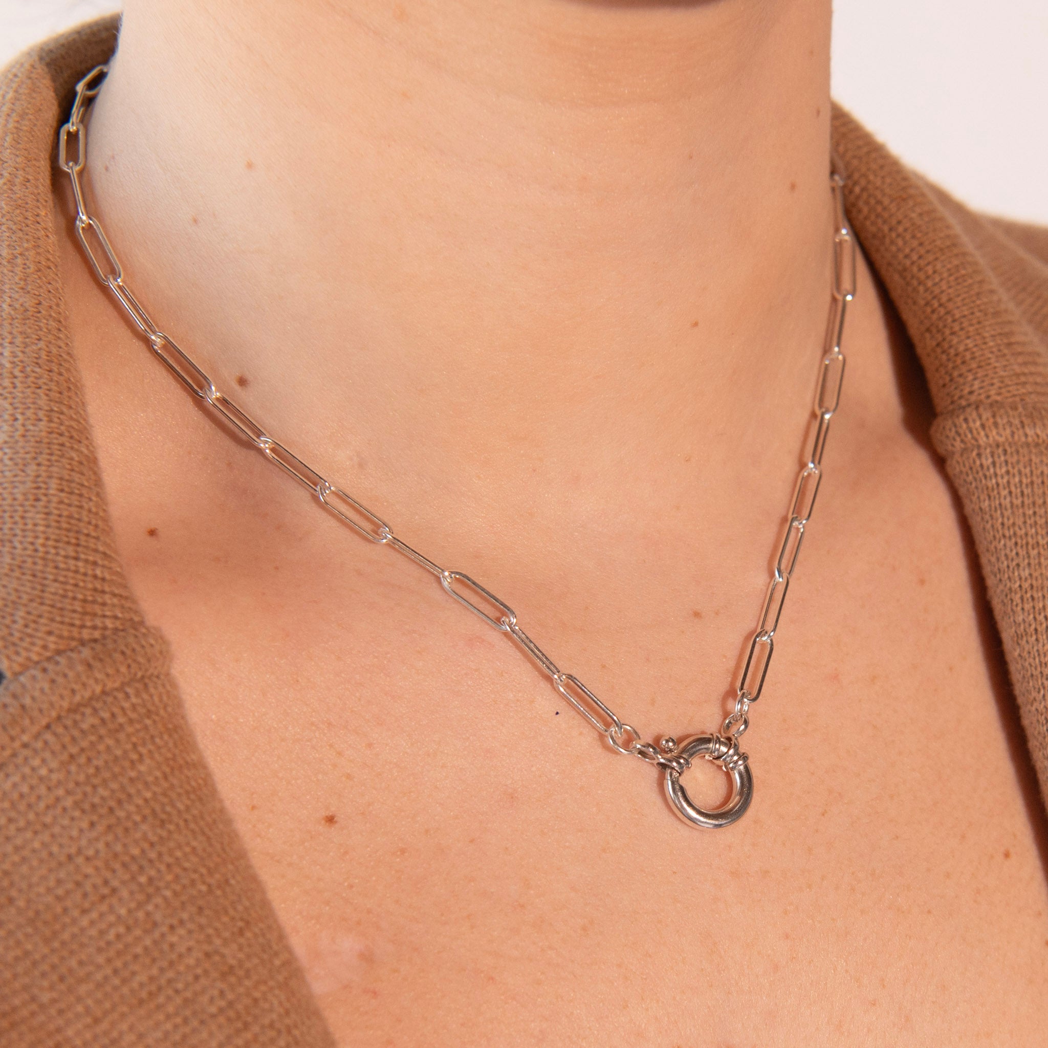 Large Sterling Silver Chain & Bolt Clasp Necklace - Jewel Ya