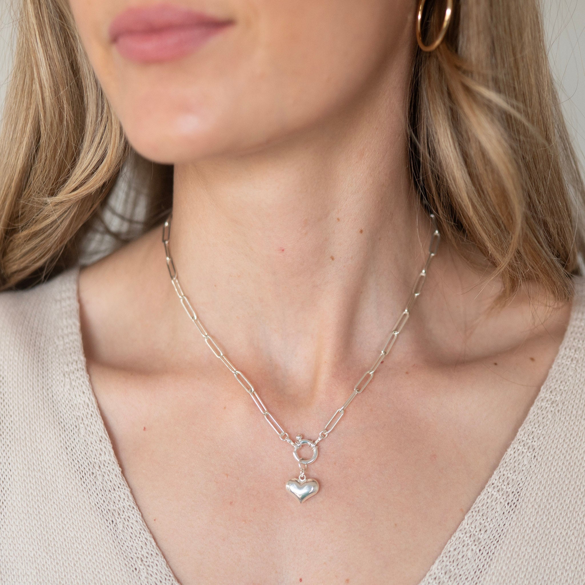 Large Sterling Silver Chain & Bolt Clasp Necklace