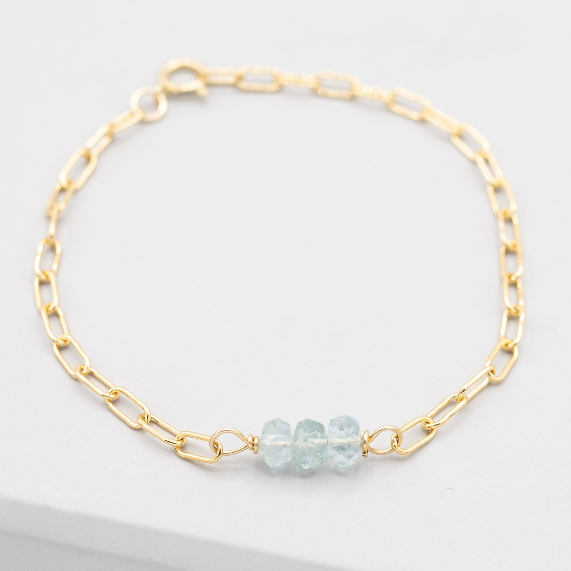 March Aquamarine Paper Clip Chain Bracelet