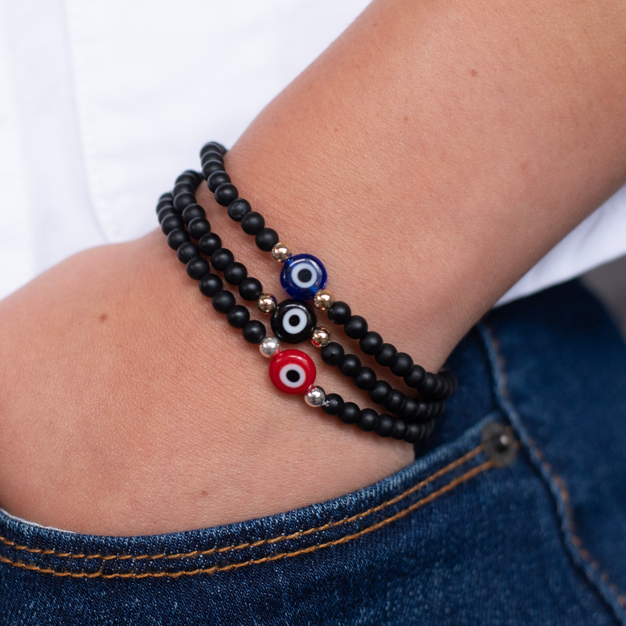 Matte Black Onyx & Evil Eye Bracelet