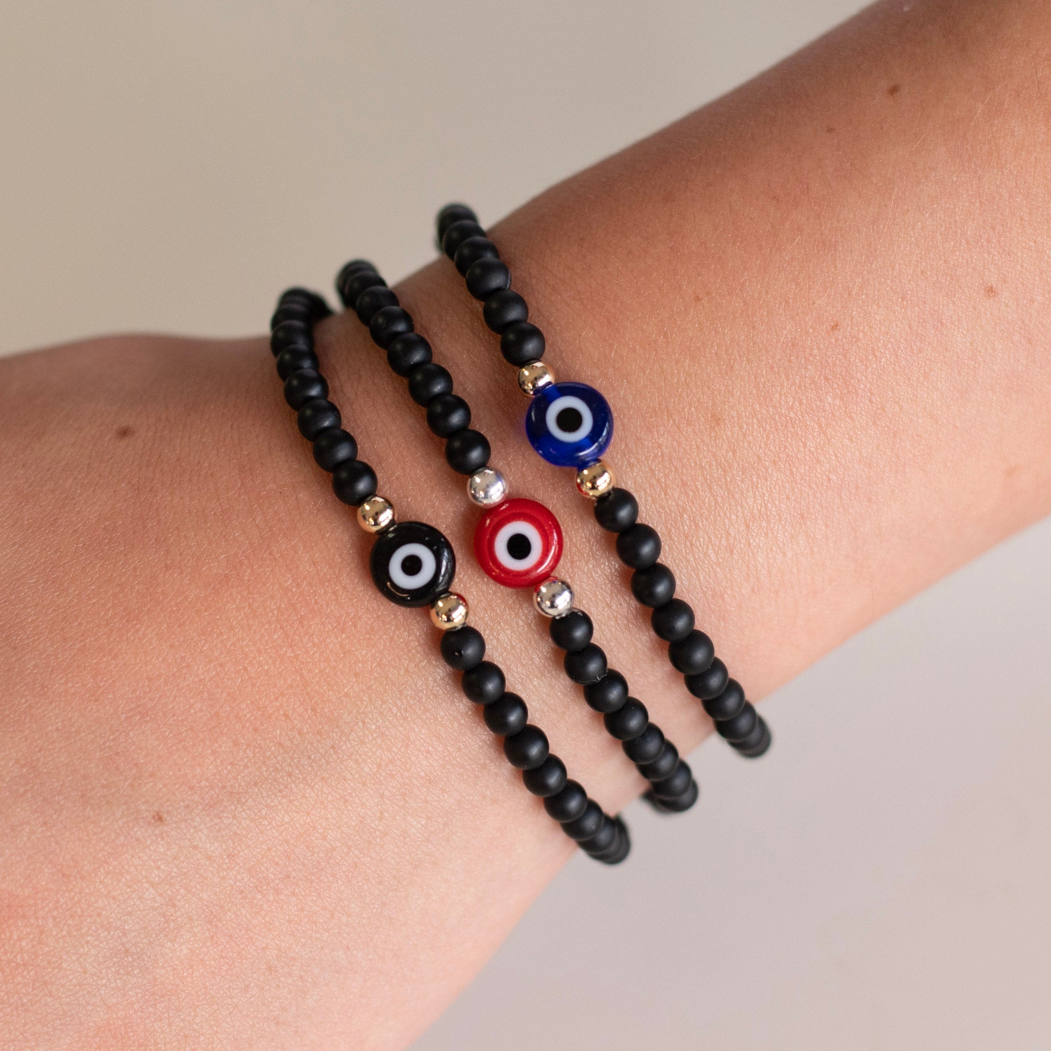 Matte Black Onyx & Evil Eye Bracelet