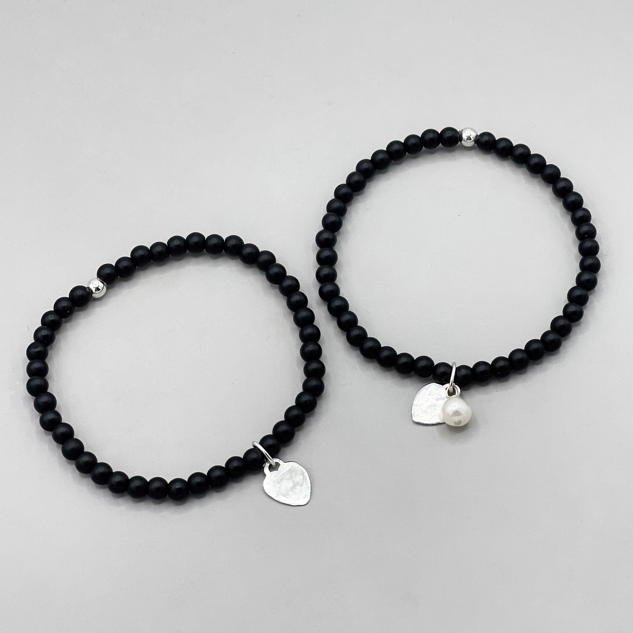 4mm Matte Black Onyx Small Heart Bracelet