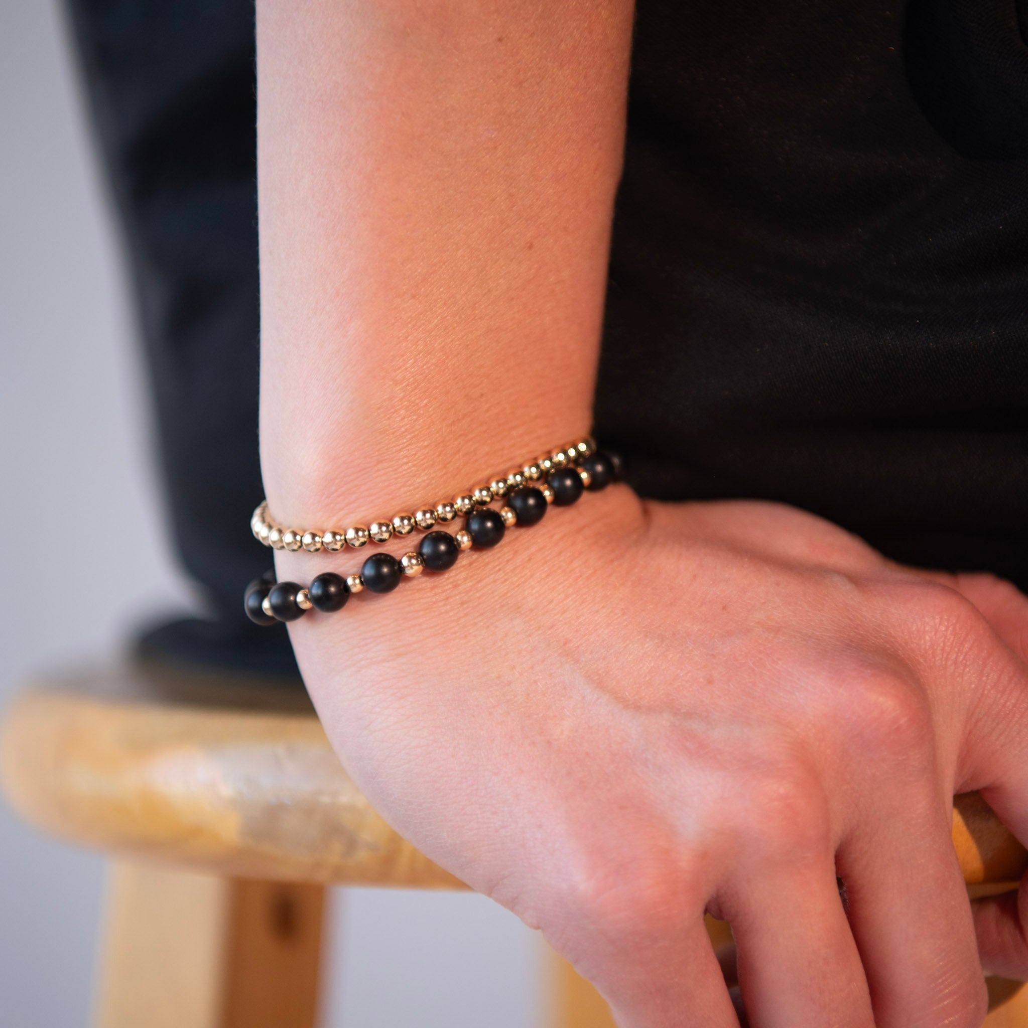 4 or 6mm Matte Black & Beaded Lux Bracelet