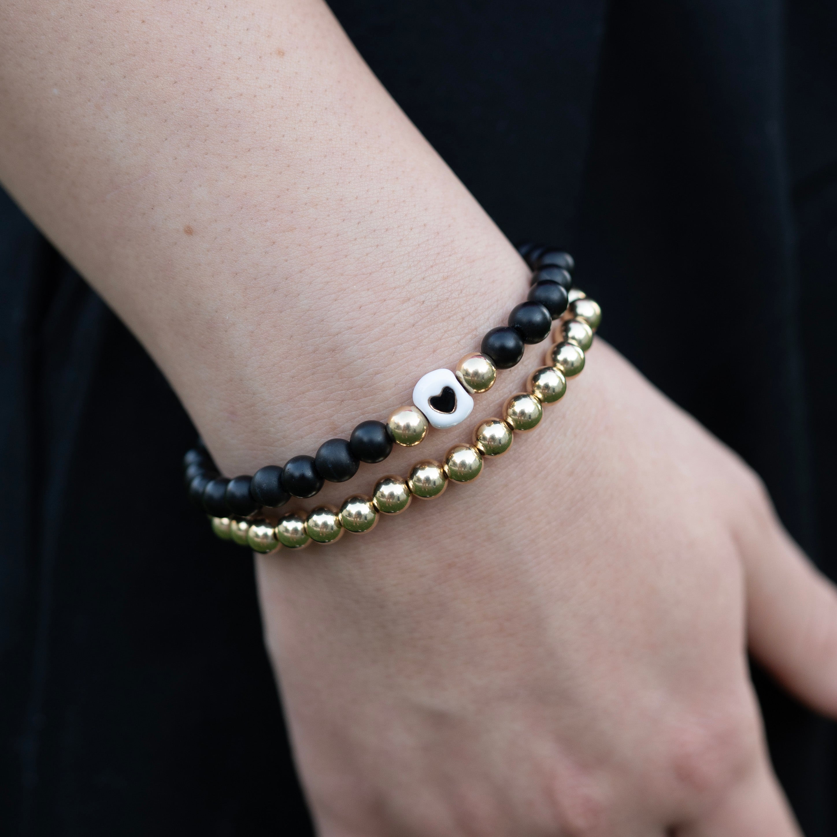 Matte Black Onyx Heart Bracelet & Beaded Lux Bracelet Set