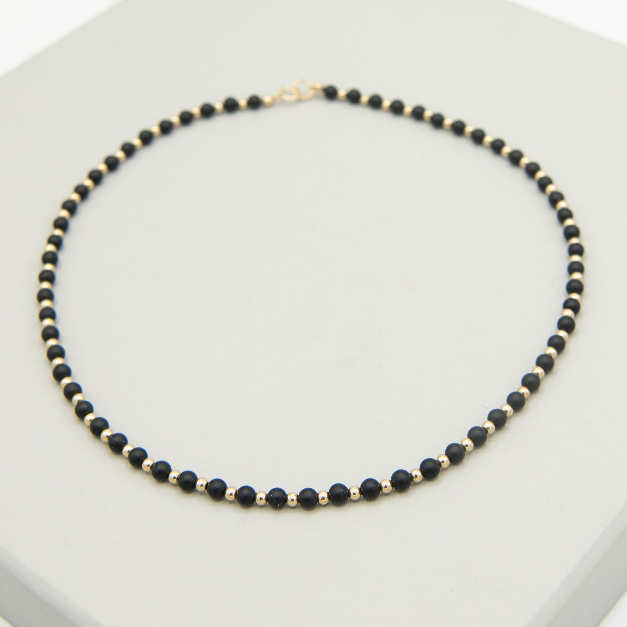 6mm Matte Black Onyx & 14k Gold Filled Beaded Necklace