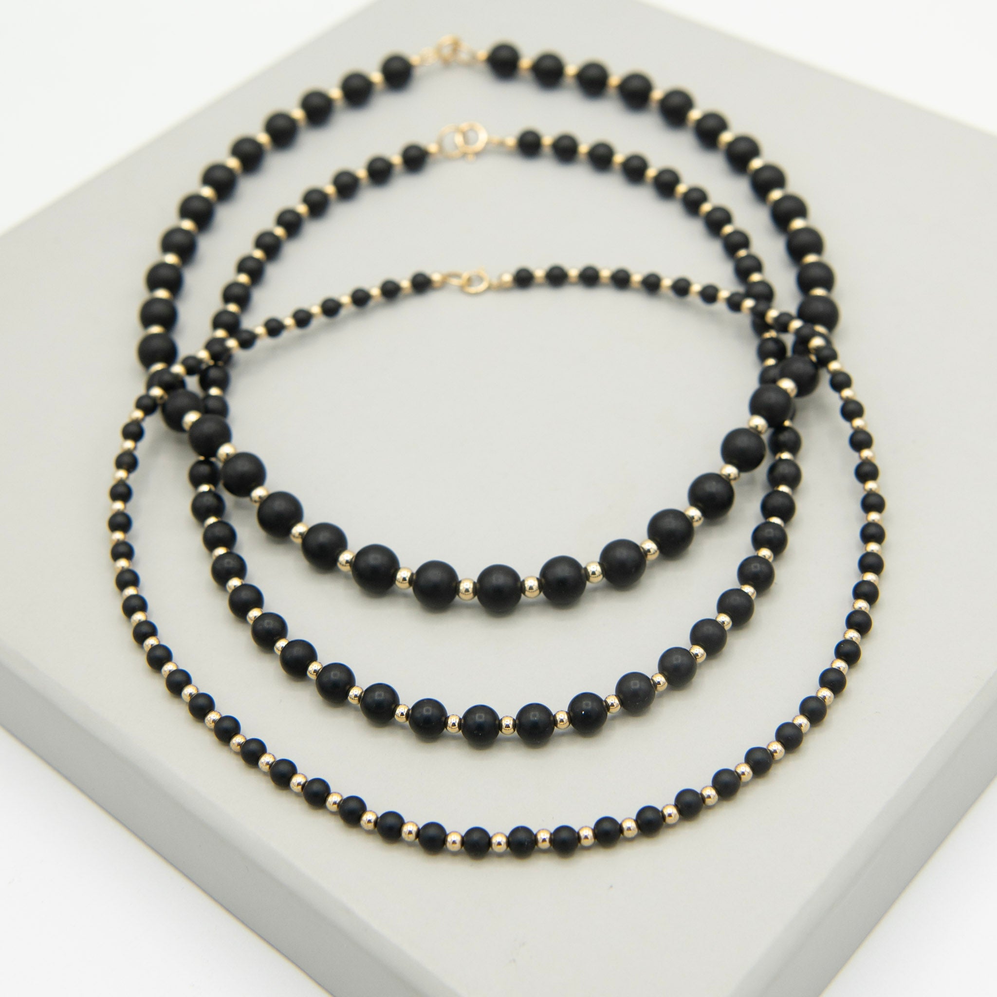 6mm Matte Black Onyx & 14k Gold Filled Beaded Necklace