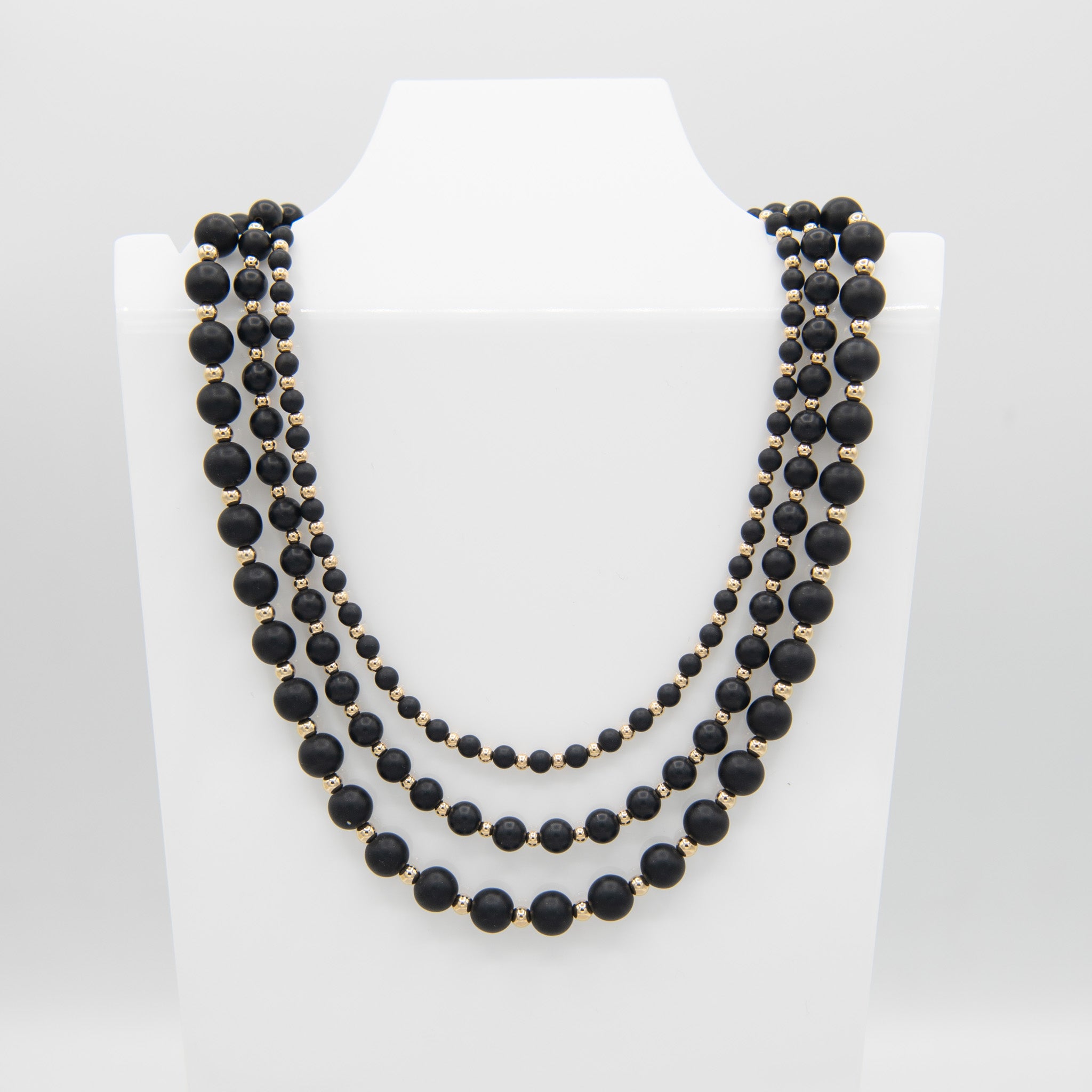 10mm Matte Black Onyx & 14k Gold Filled Beaded Necklace