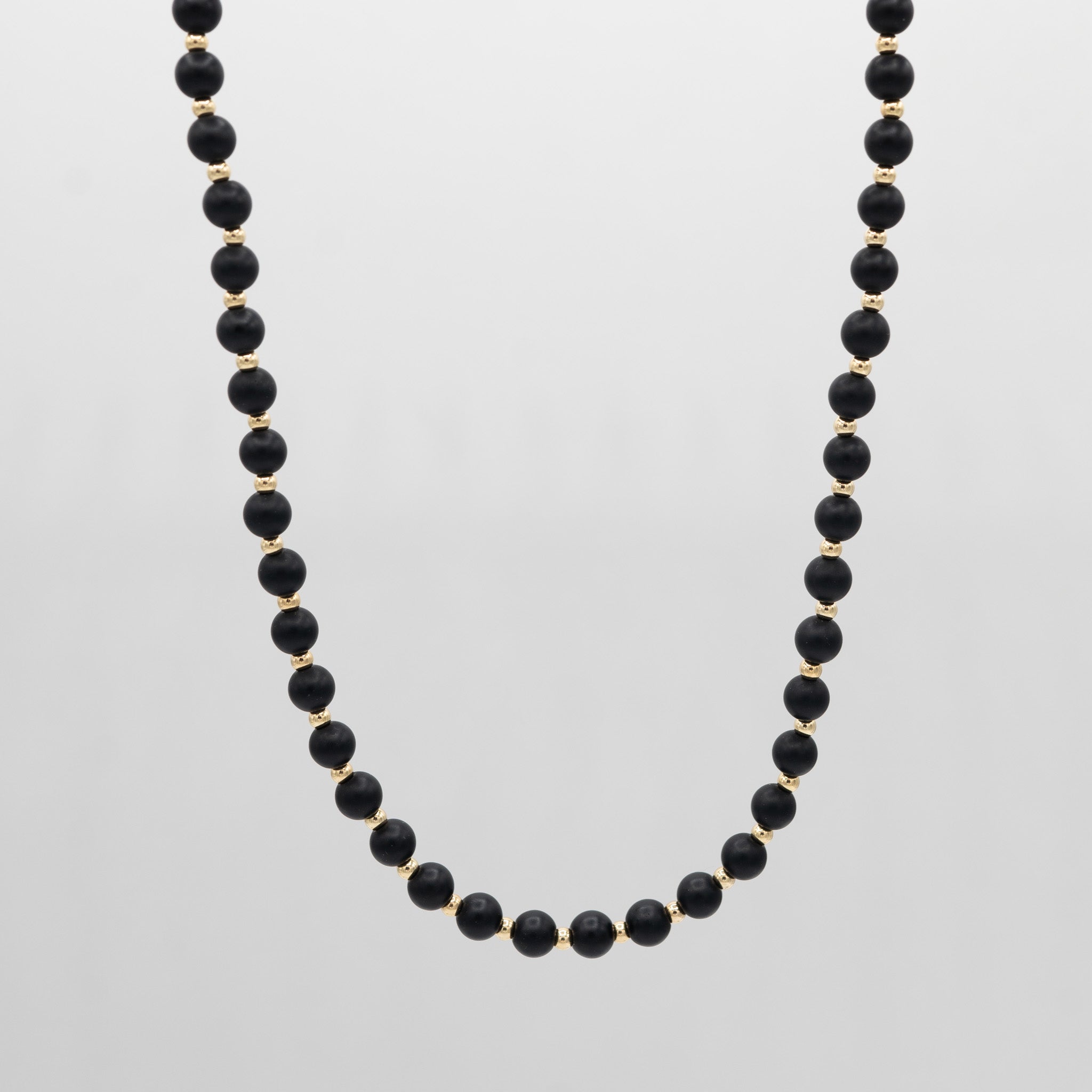 Matte Black Onyx & 14k Gold Filled Beaded Necklace