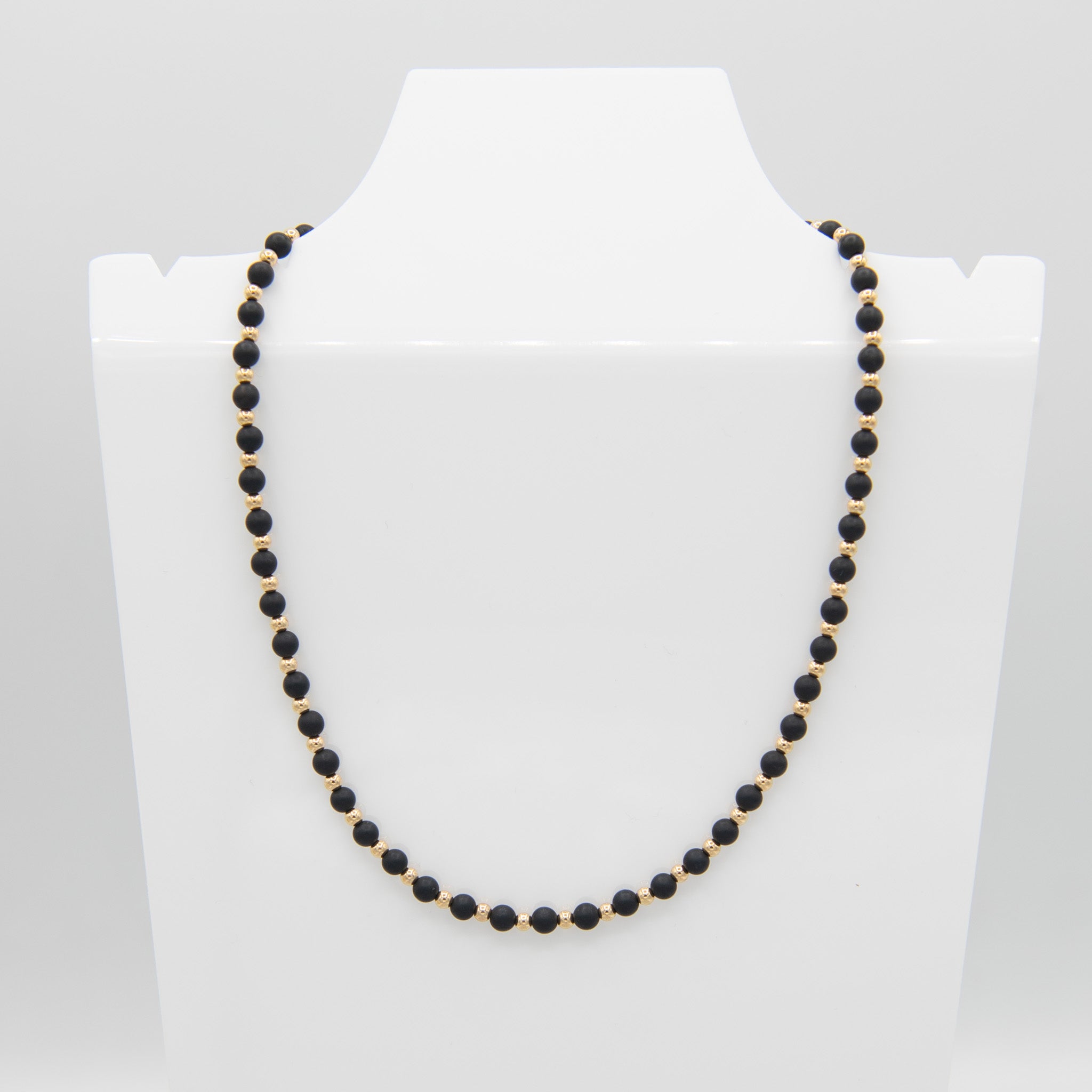 6mm Matte Black Onyx & 14k Gold Filled Beaded Necklace