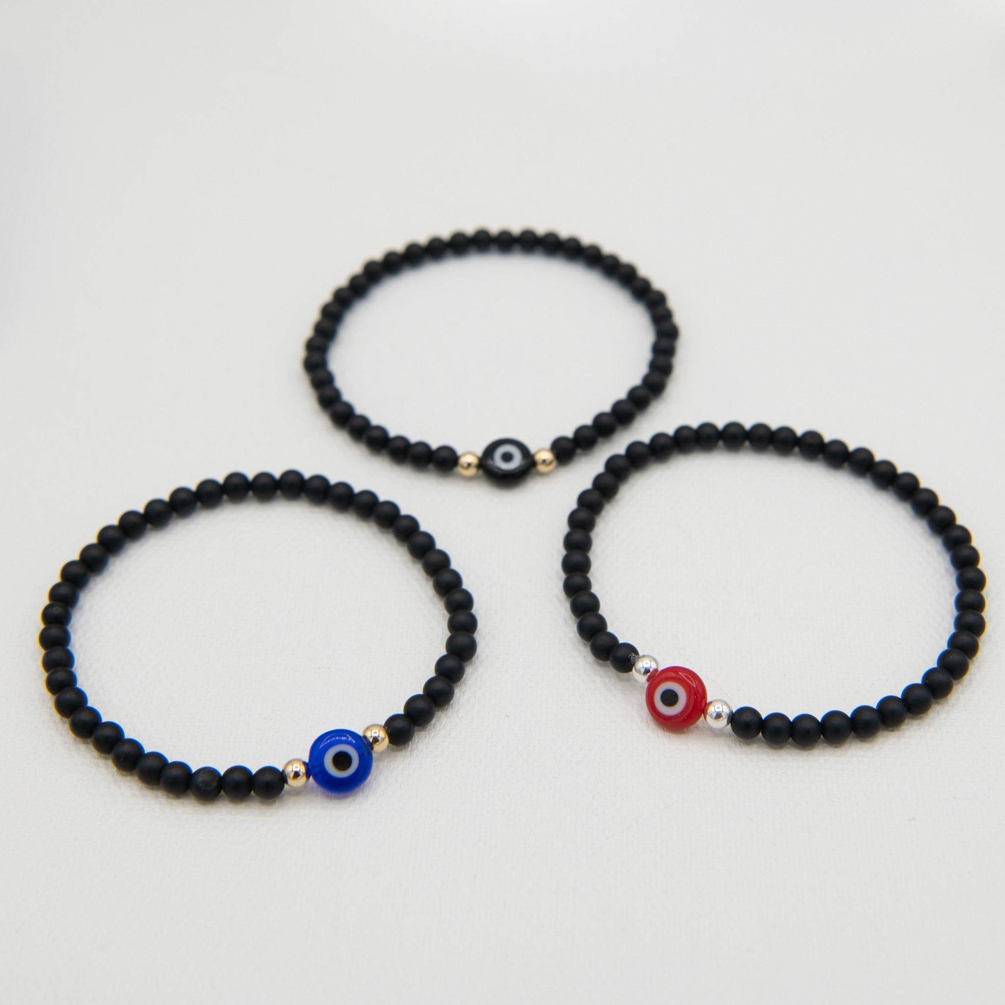 Matte Black Onyx & Evil Eye Bracelet