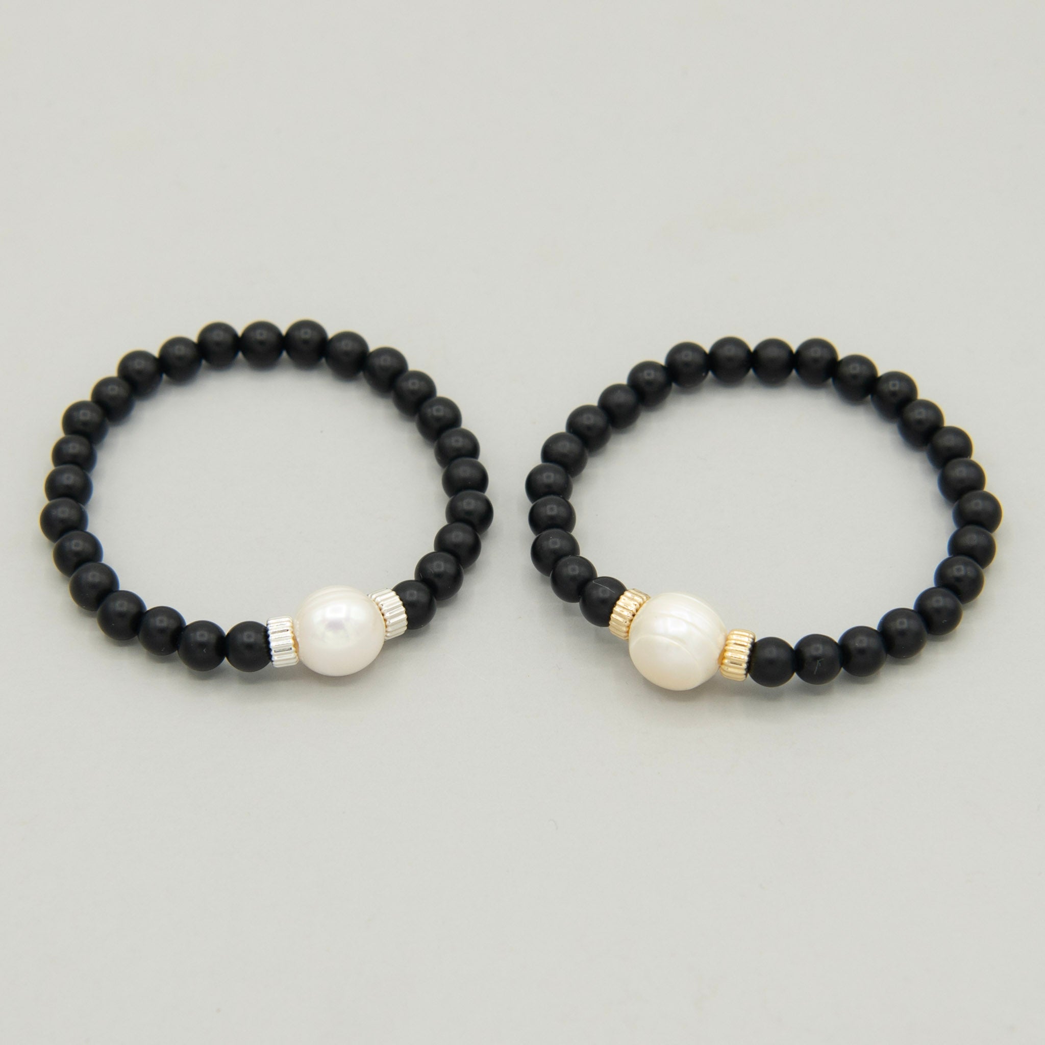 Matte Black Onyx & Freshwater Pearl Bracelet