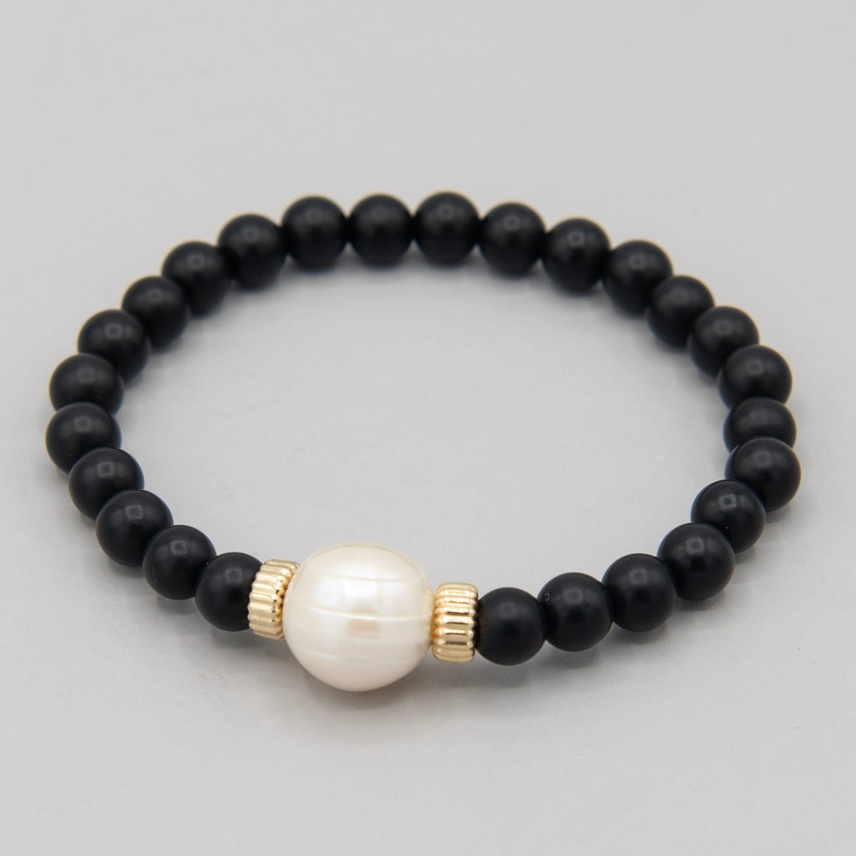 Matte Black Onyx & Freshwater Pearl Bracelet