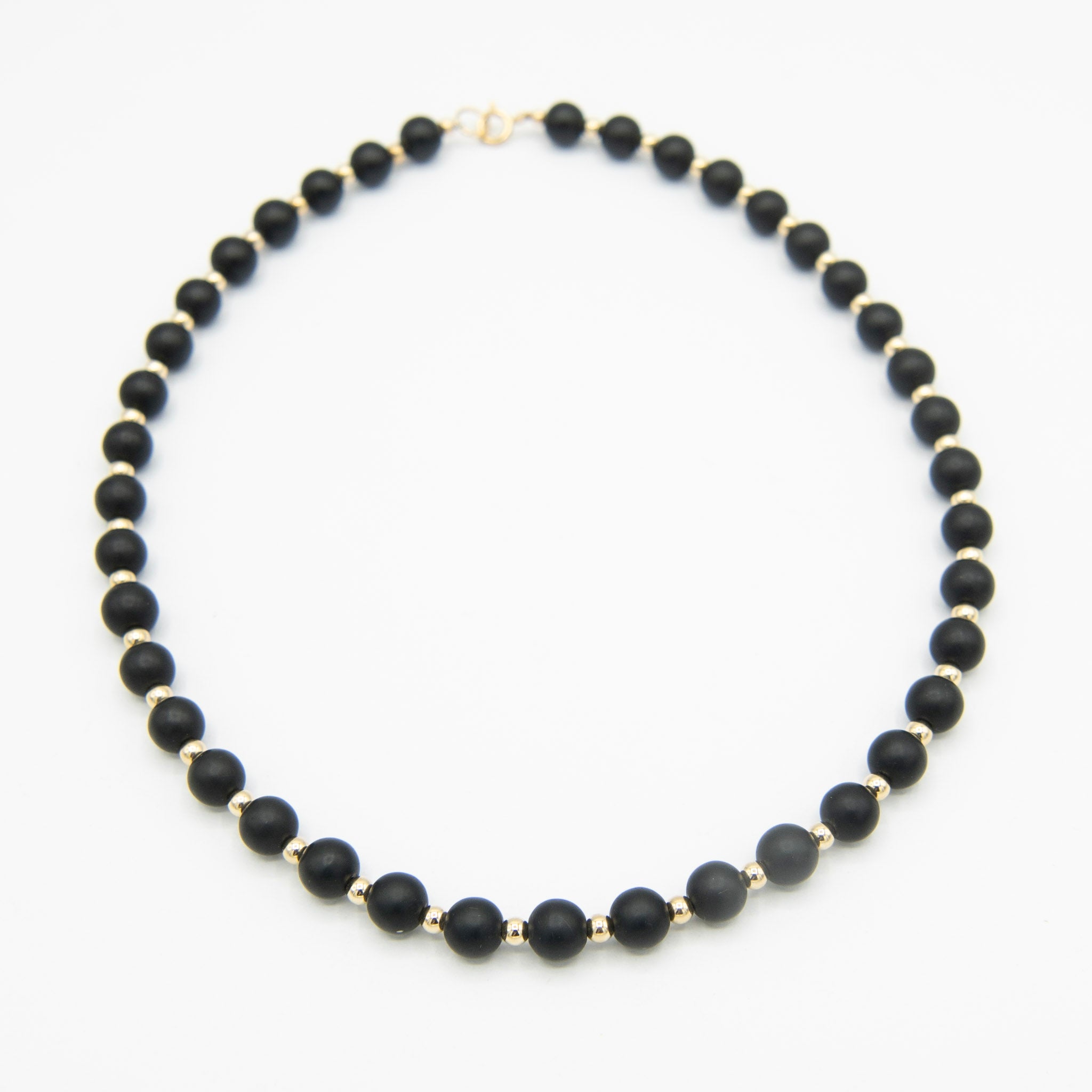 10mm Matte Black Onyx & 14k Gold Filled Beaded Necklace