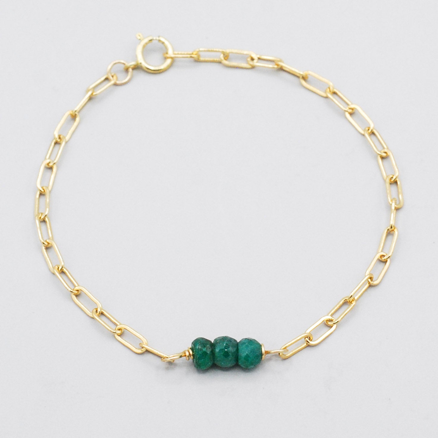 May Emerald Paper Clip Chain Bracelet - Jewel Ya